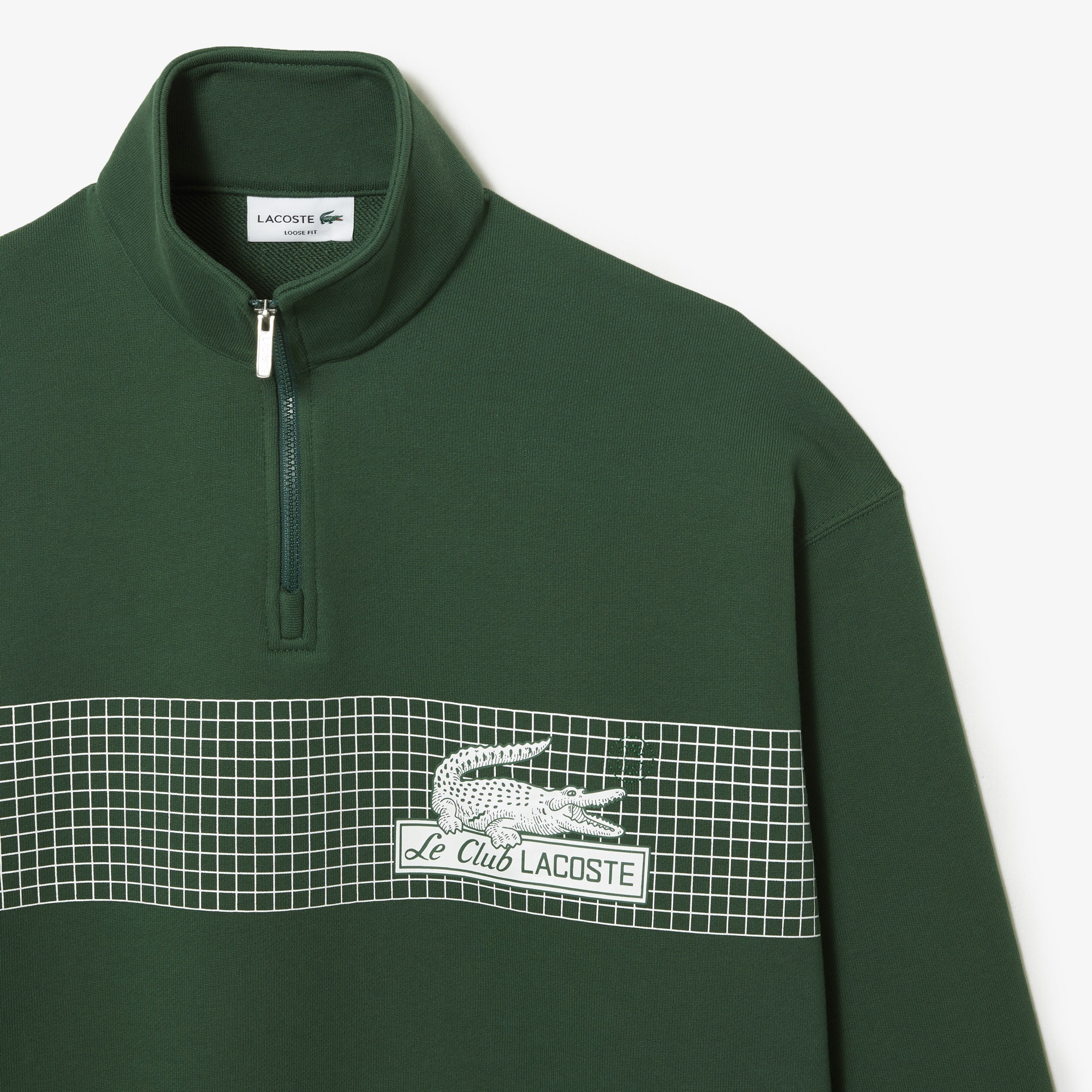 Lacoste Erkek Loose Fit Yarım Fermuarlı Organik Pamuk Baskılı Yeşil Sweatshirt