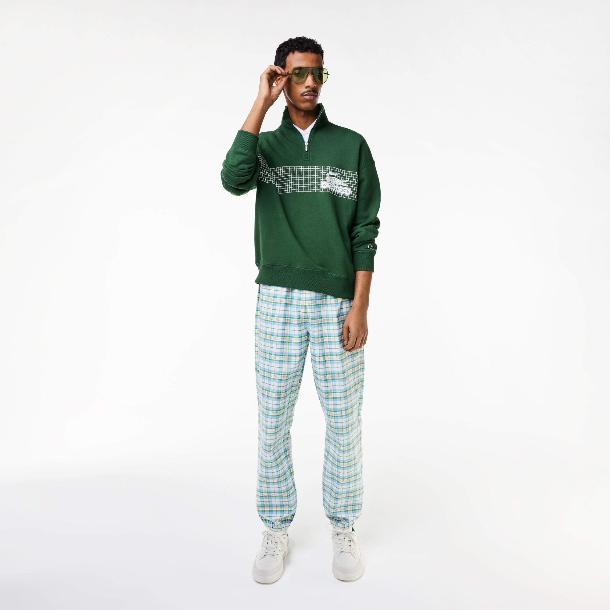 Lacoste Erkek Loose Fit Yarım Fermuarlı Organik Pamuk Baskılı Yeşil Sweatshirt