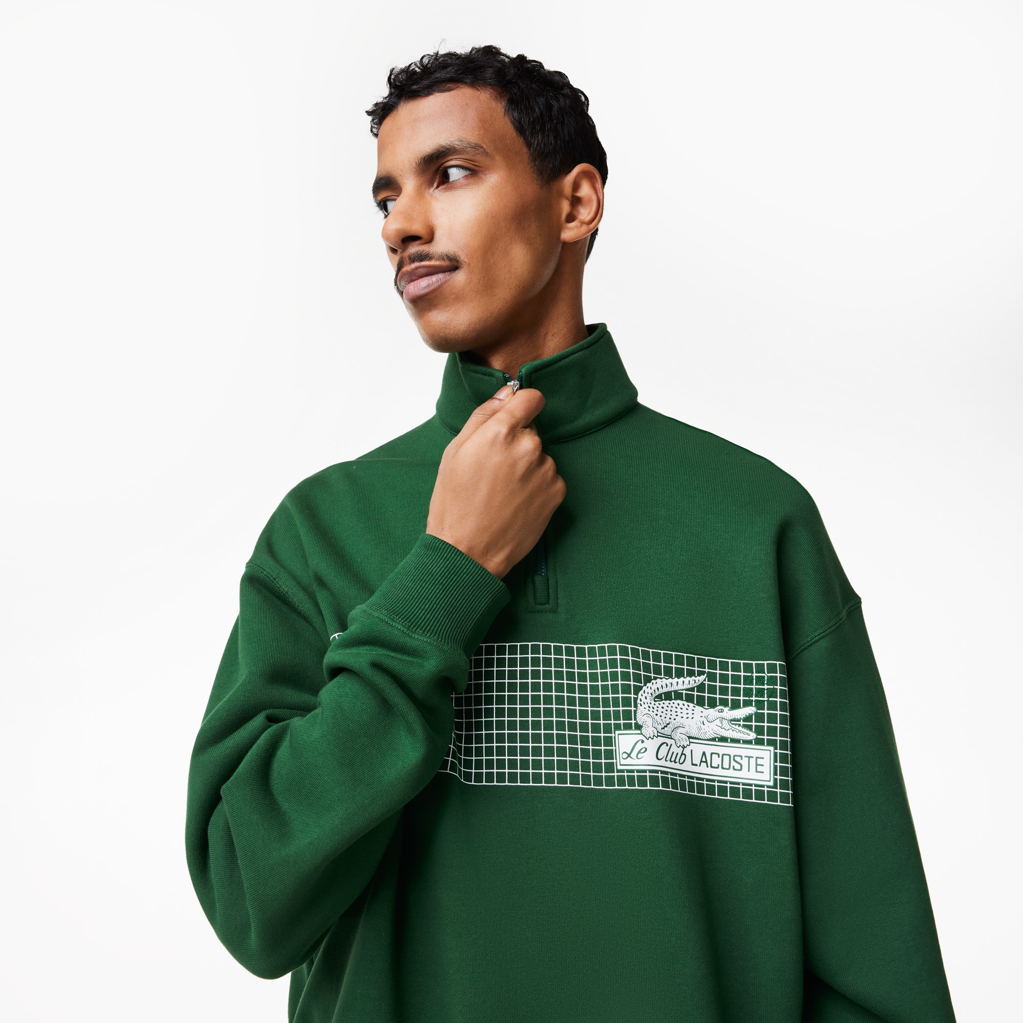 Lacoste Erkek Loose Fit Yarım Fermuarlı Organik Pamuk Baskılı Yeşil Sweatshirt