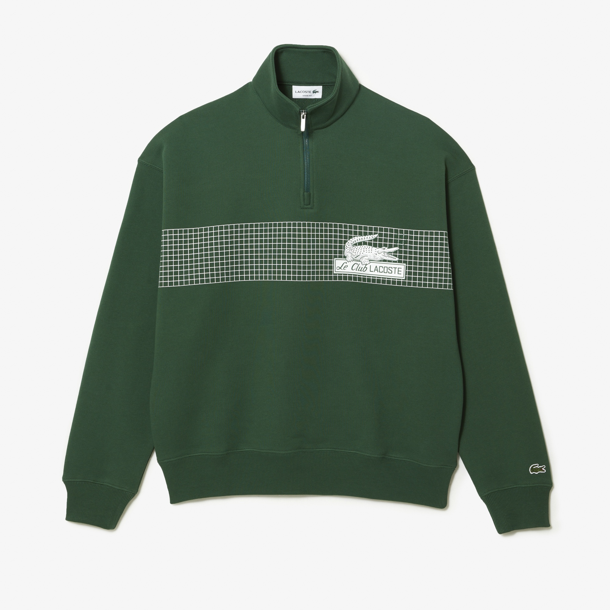 Lacoste Erkek Loose Fit Yarım Fermuarlı Organik Pamuk Baskılı Yeşil Sweatshirt