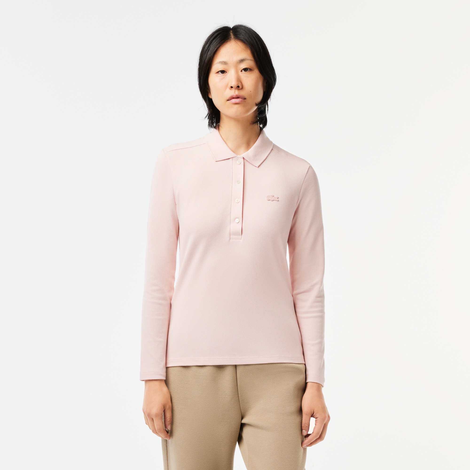 L.12.D Kadın Regular Fit Uzun Kollu Açık Pembe Polo