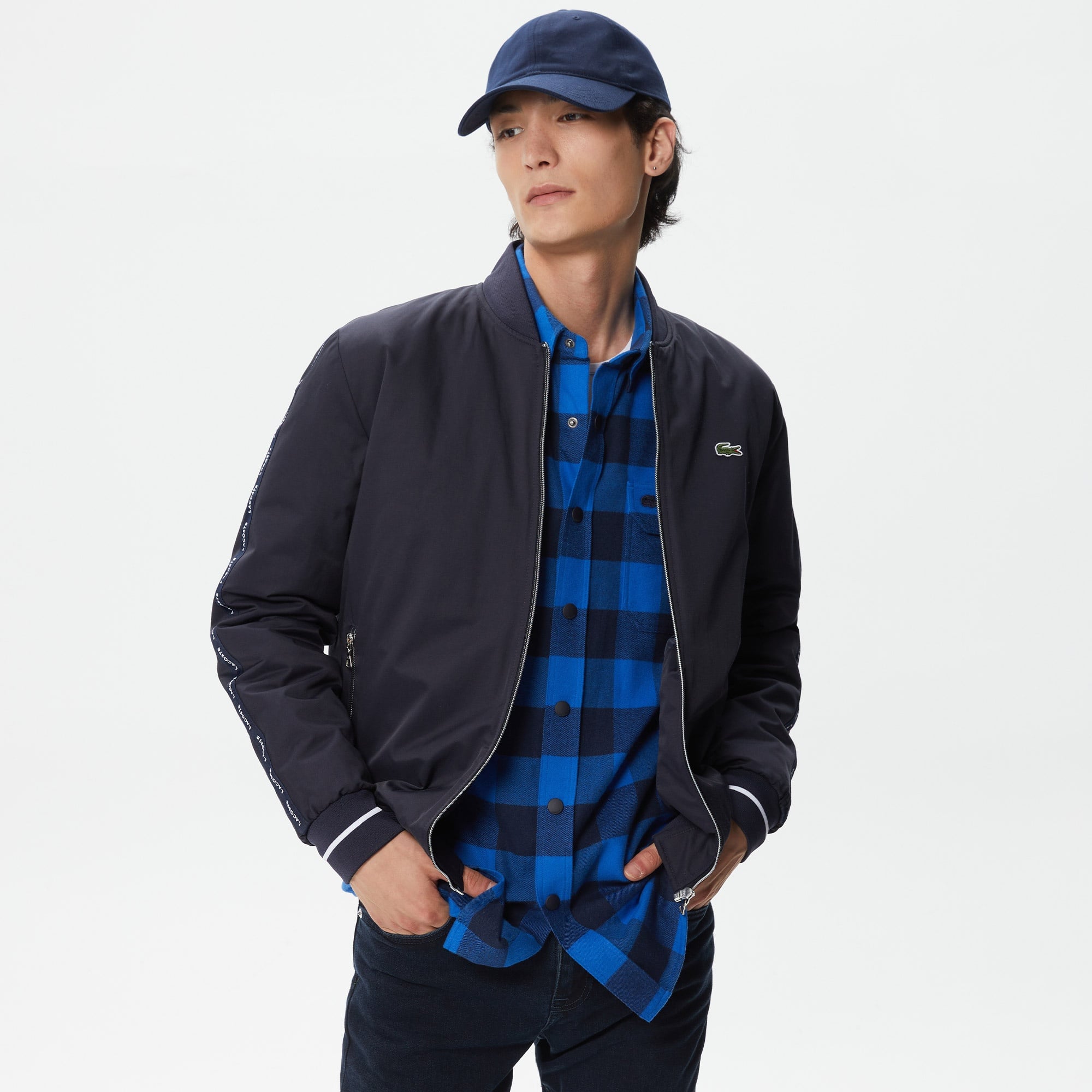 Lacoste Erkek Hakim Yaka Baskılı Lacivert Mont