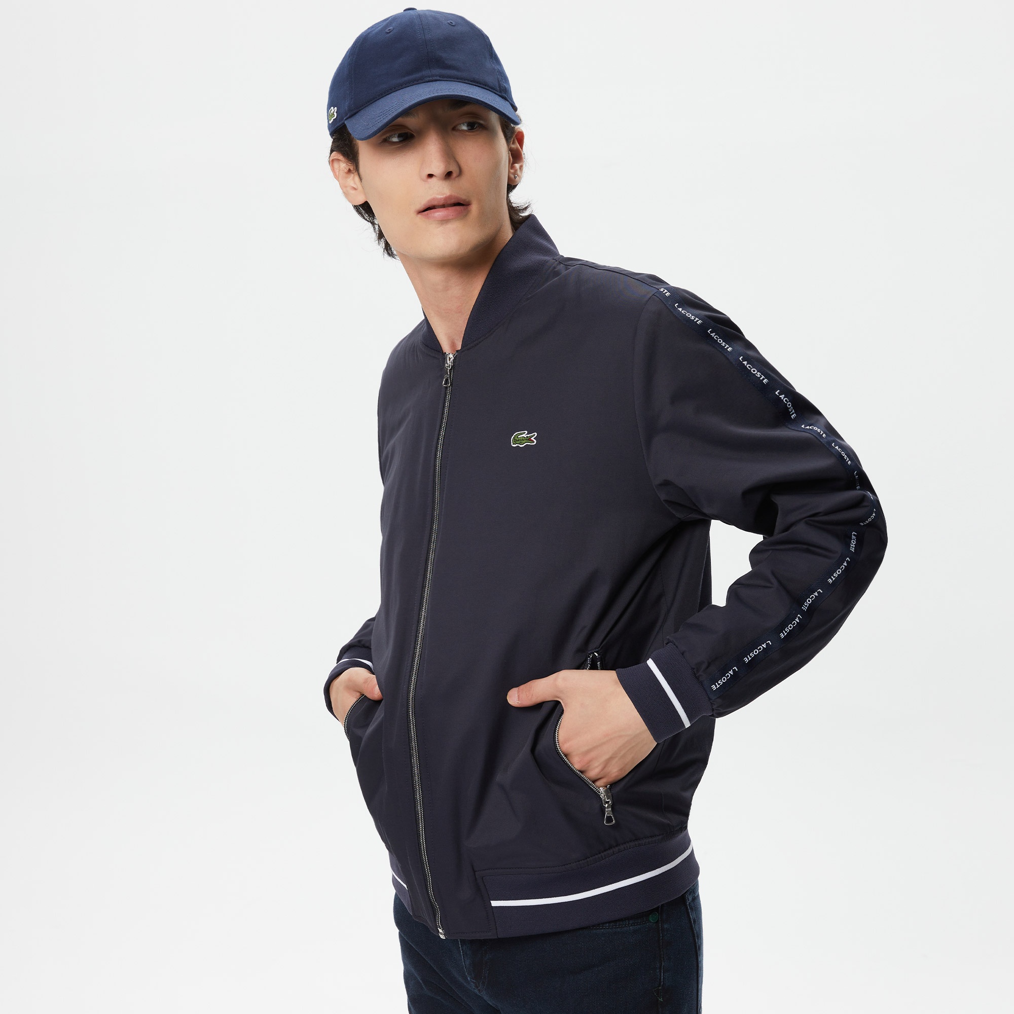 Lacoste Erkek Hakim Yaka Baskılı Lacivert Mont