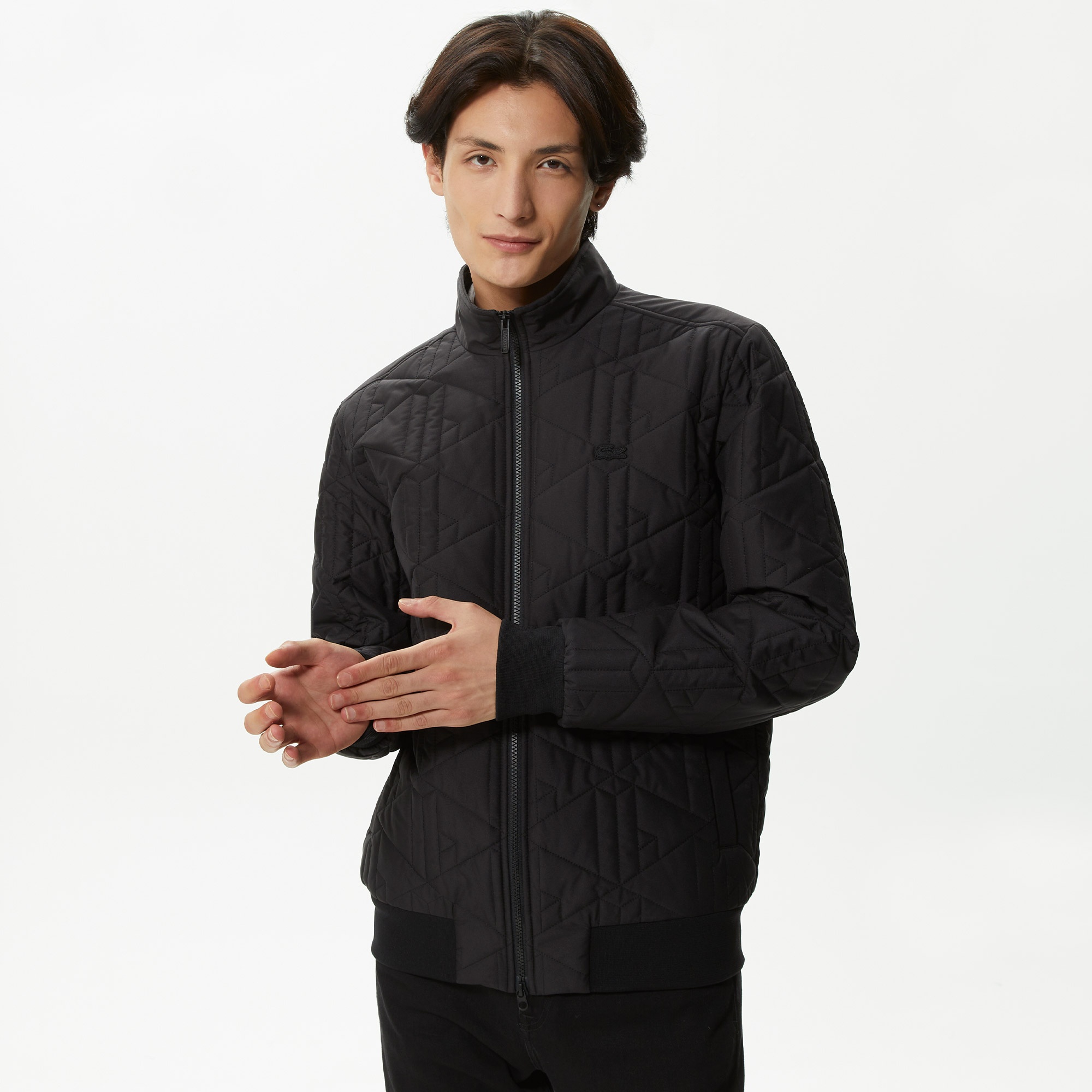Lacoste Erkek Dik Yaka Monogram Siyah Mont