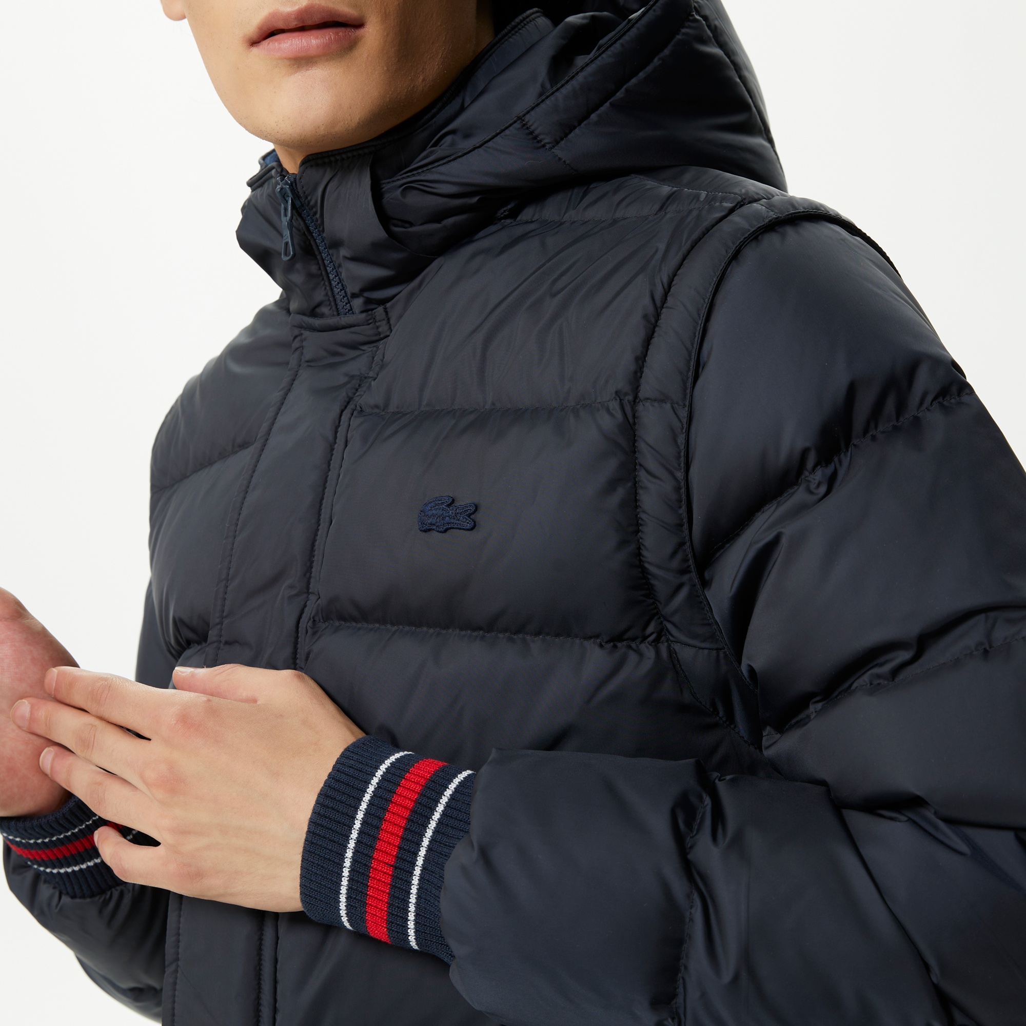 Lacoste Erkek Kapüşonlu Kapitone Lacivert Şişme Mont