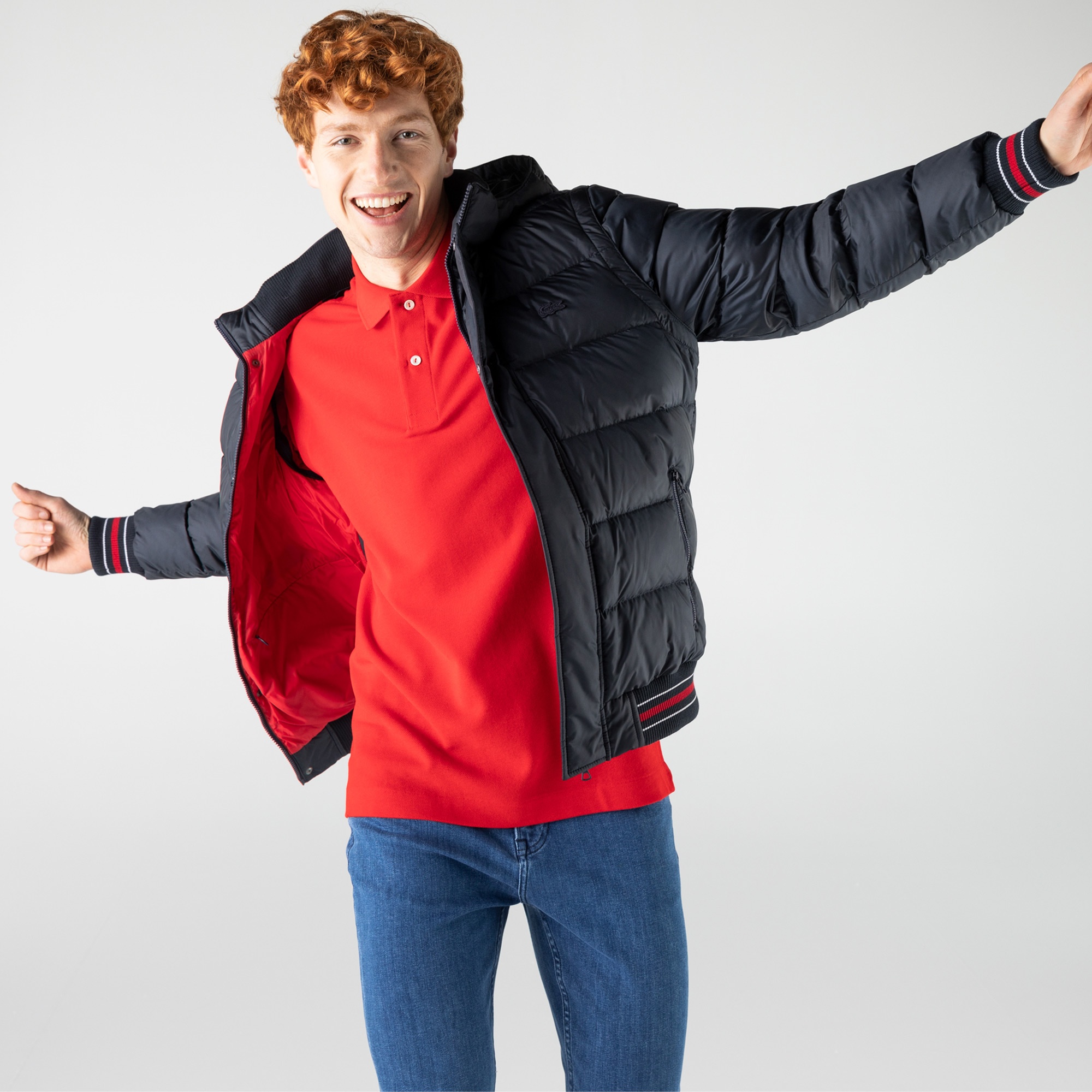 Lacoste Erkek Kapüşonlu Kapitone Lacivert Şişme Mont