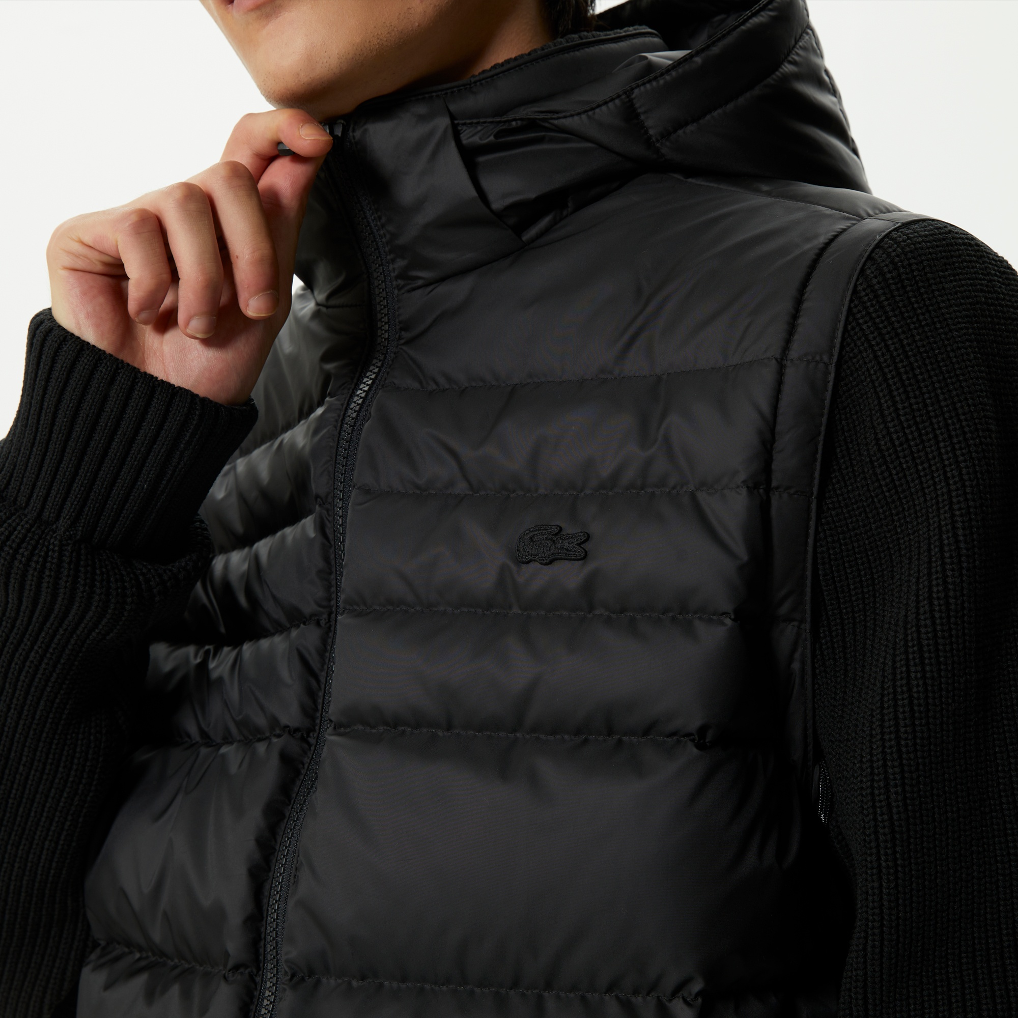 Lacoste Erkek Kapüşonlu Kapitone Siyah Mont