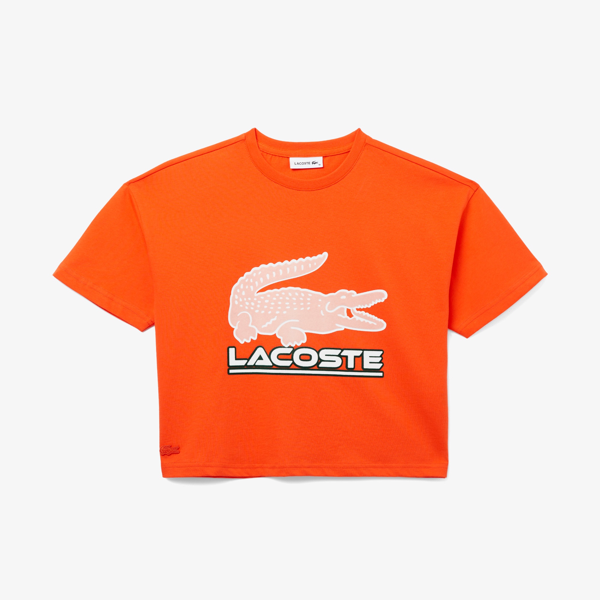 Lacoste Kadın Crop Fit Bisiklet Yaka Baskılı Turuncu T-Shirt