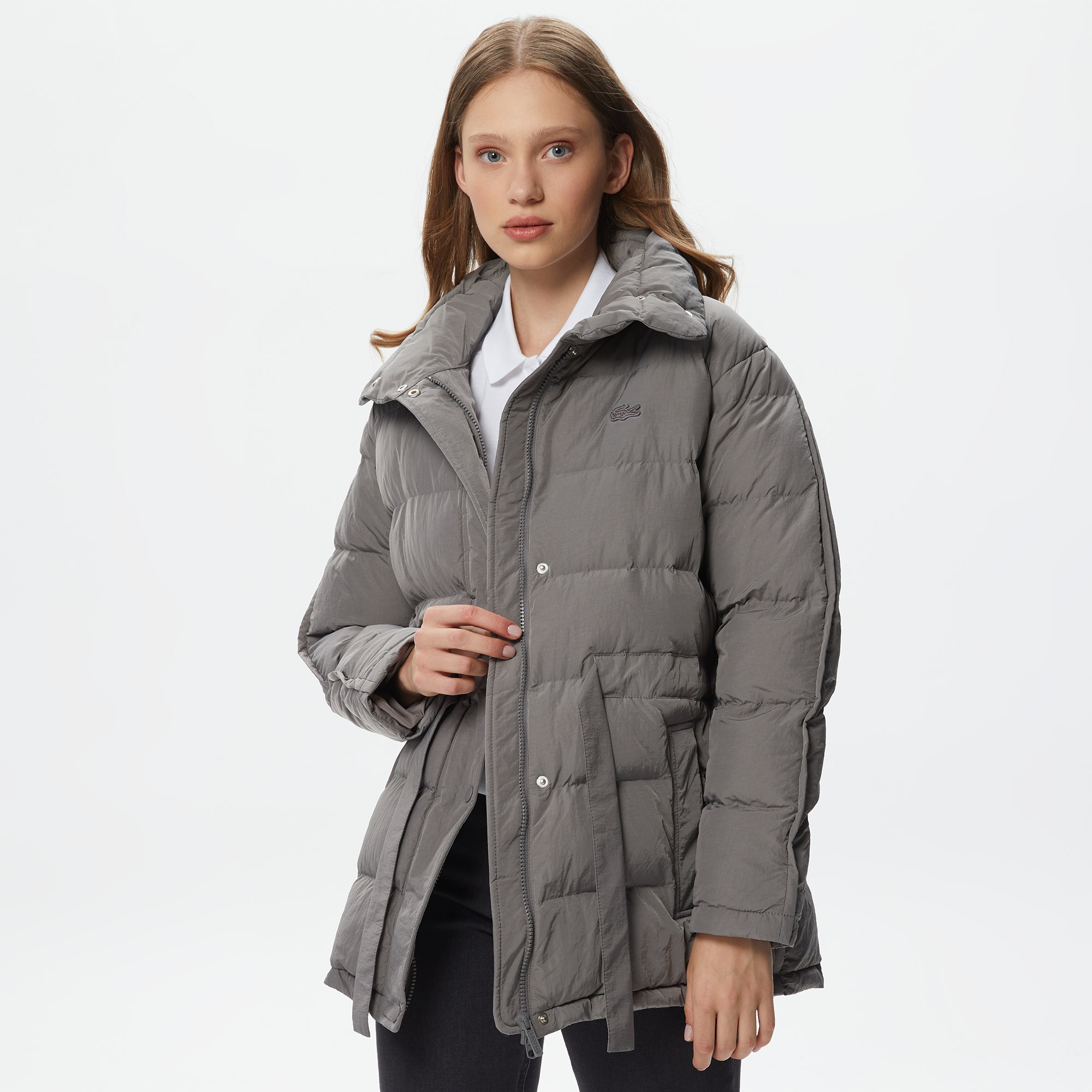 Lacoste Kadın Dik Yaka Kapitone Gri Mont
