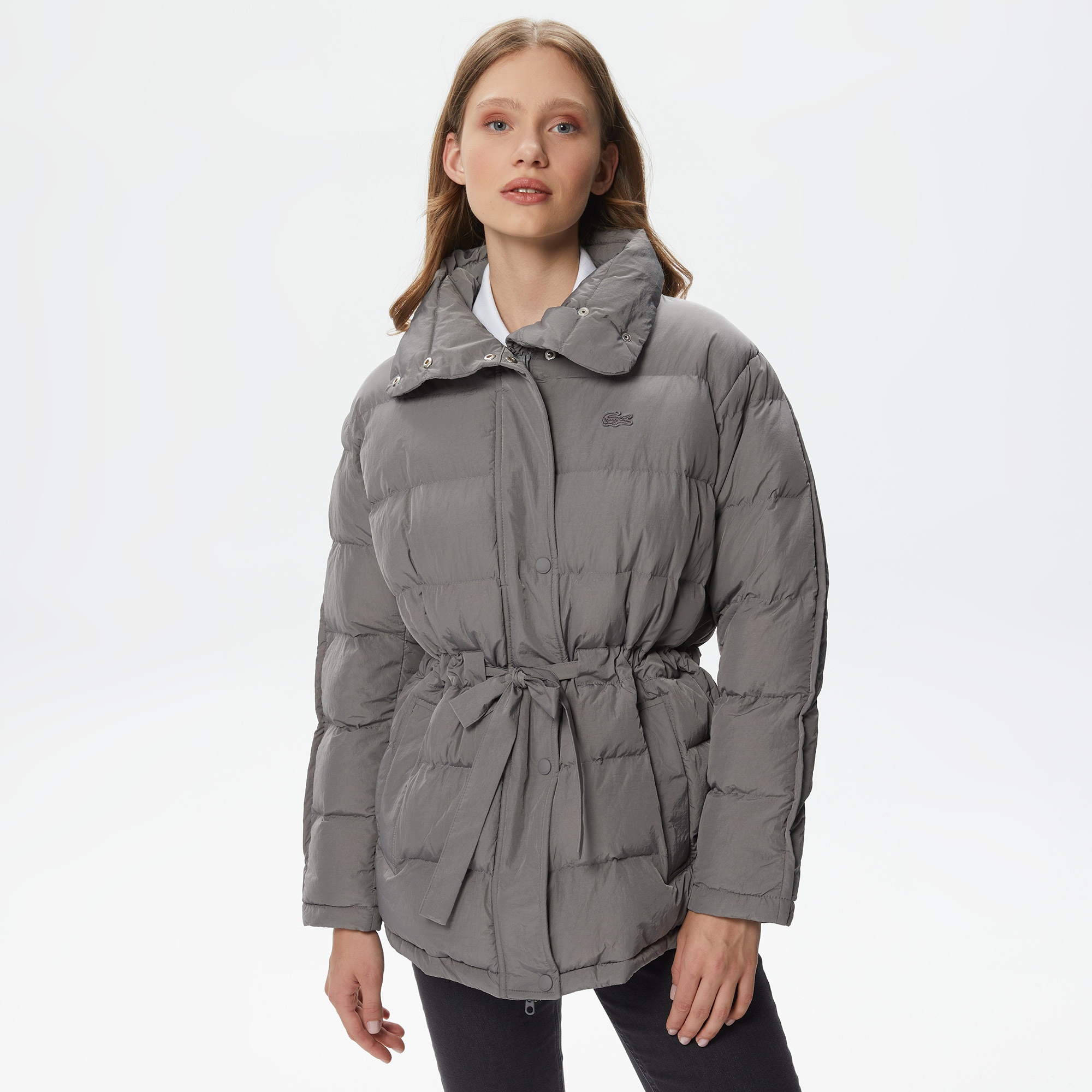 Lacoste Kadın Dik Yaka Kapitone Gri Mont