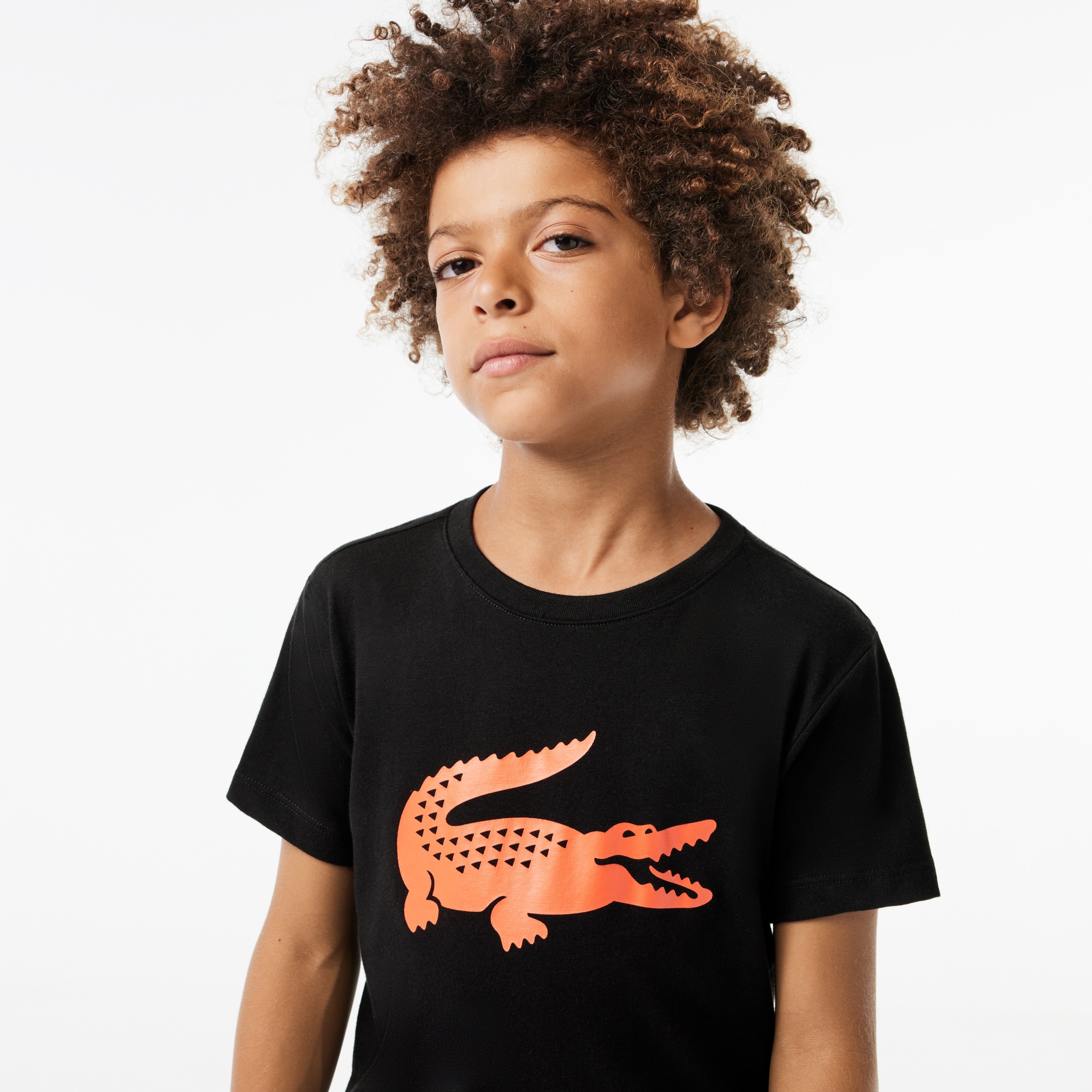 Lacoste SPORT Erkek Çocuk Bisiklet Yaka Baskılı Siyah T-Shirt