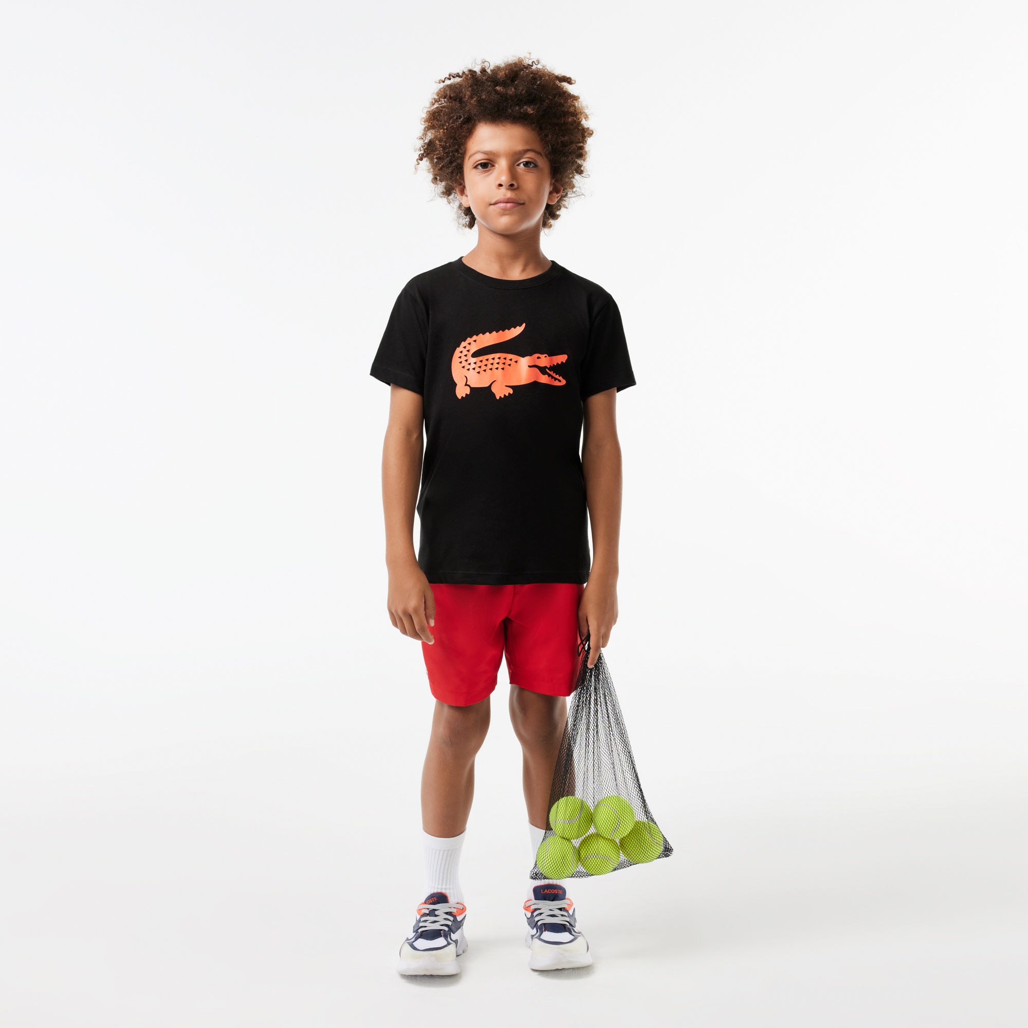 Lacoste SPORT Erkek Çocuk Bisiklet Yaka Baskılı Siyah T-Shirt