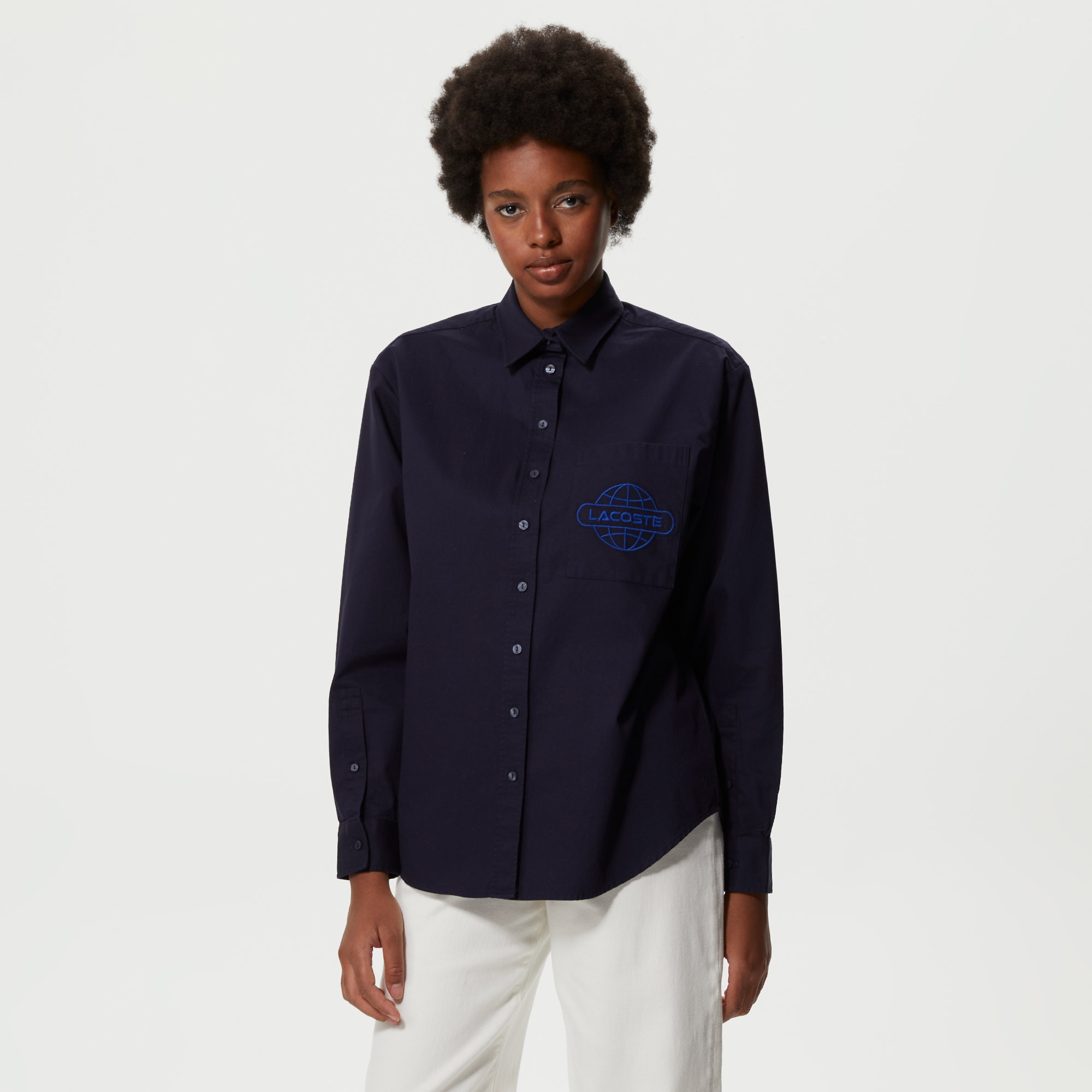 Lacoste Kadın Relaxed Fit Lacivert Gömlek