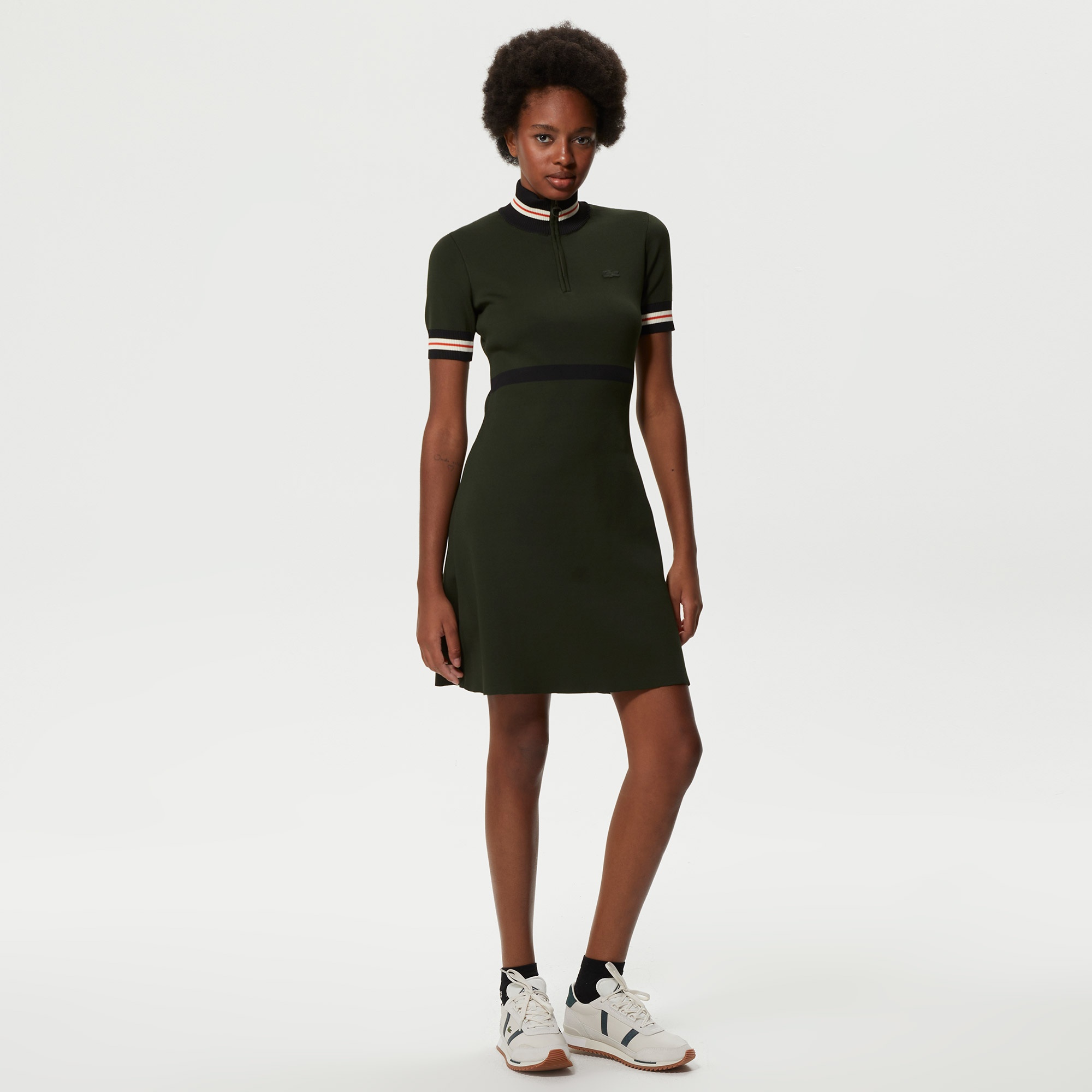 Lacoste Kadın Flare Fit Renk Bloklu Haki Elbise