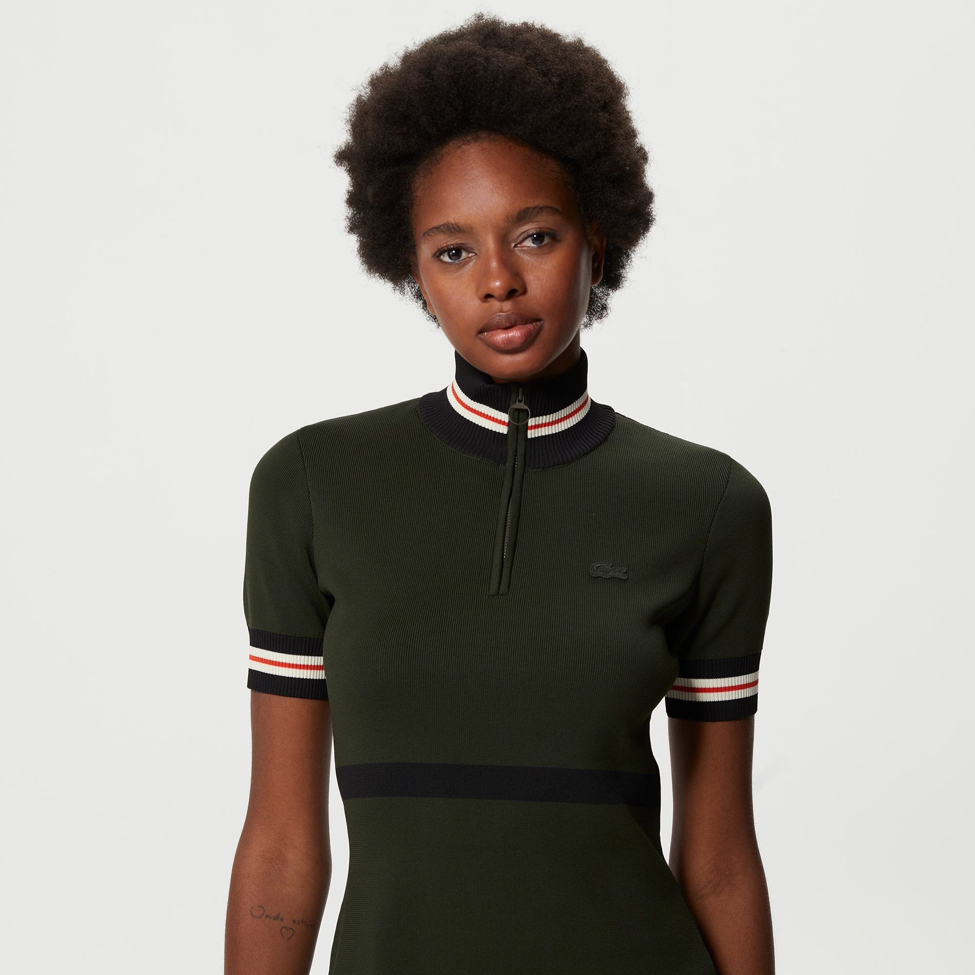 Lacoste Kadın Flare Fit Renk Bloklu Haki Elbise