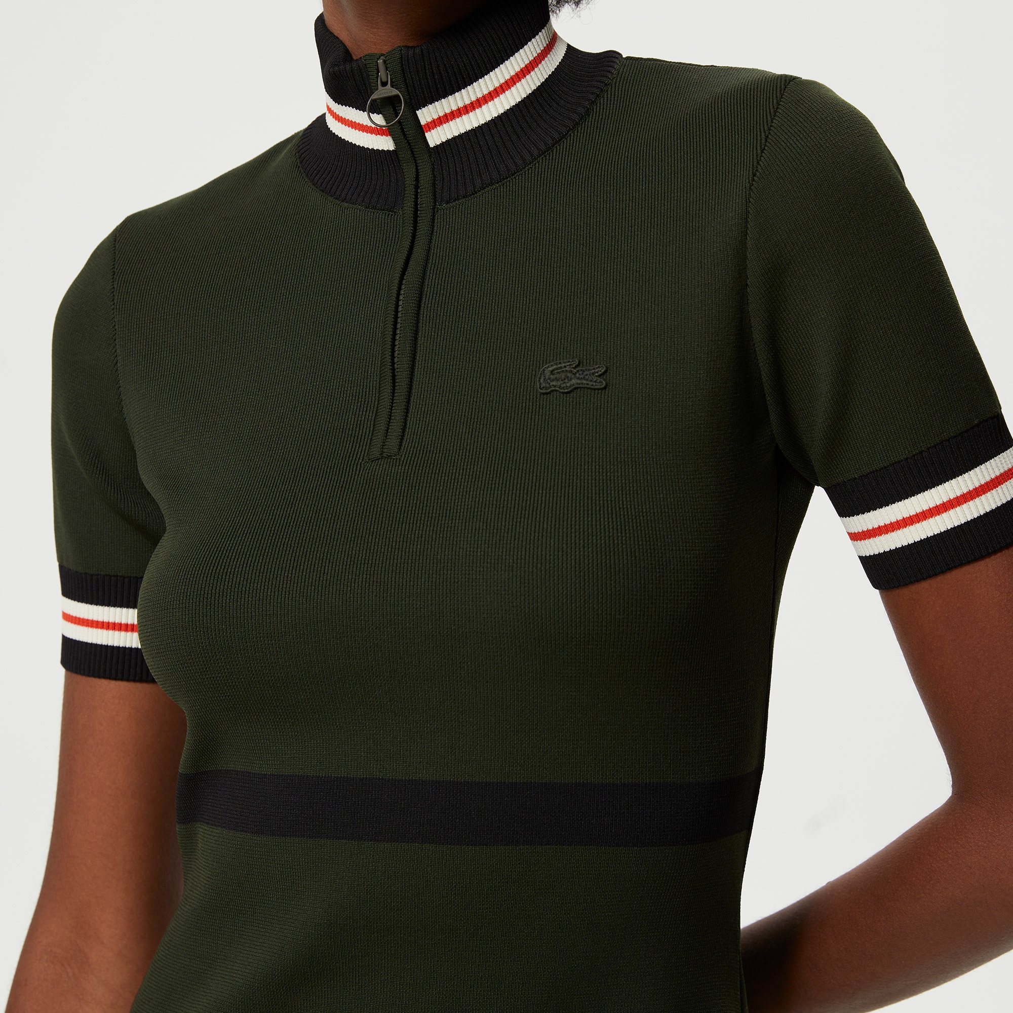 Lacoste Kadın Flare Fit Renk Bloklu Haki Elbise
