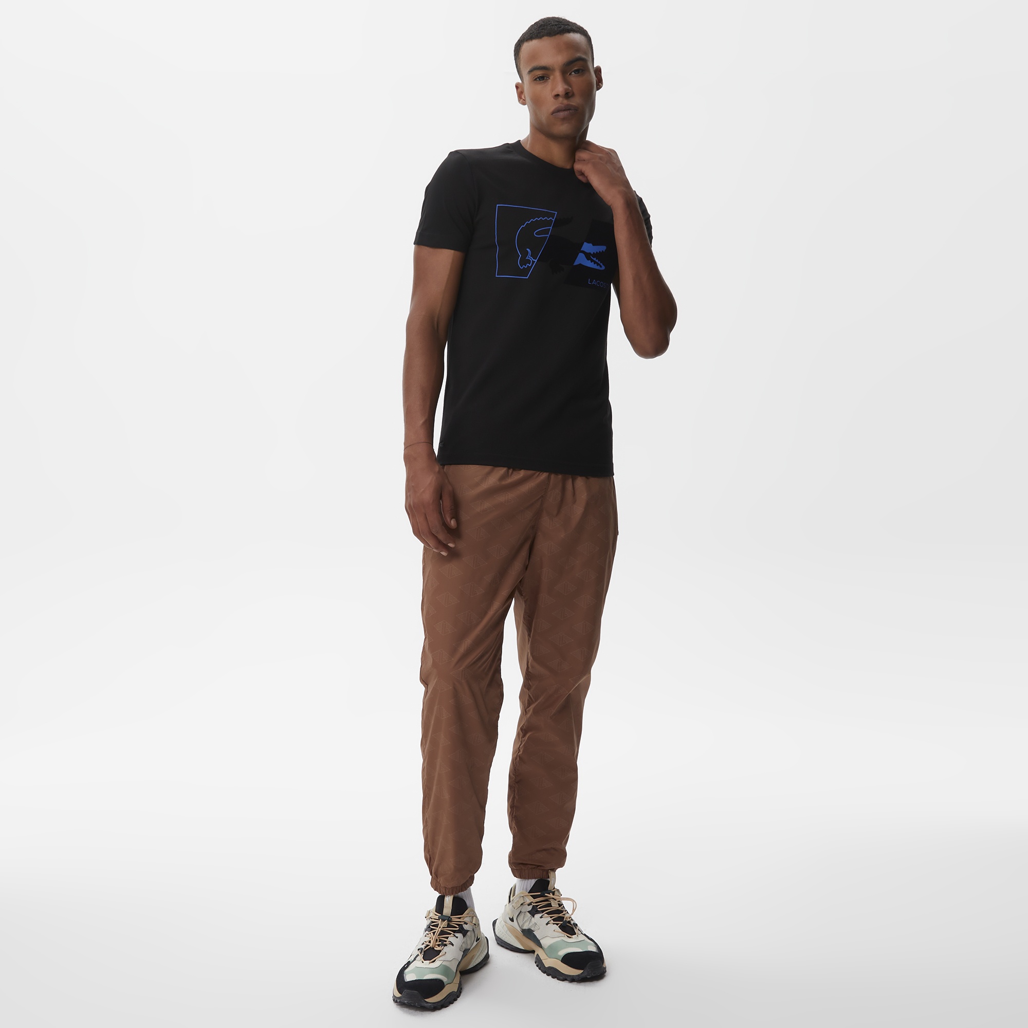 Lacoste Erkek Slim Fit Bisiklet Yaka Baskılı Siyah T-Shirt