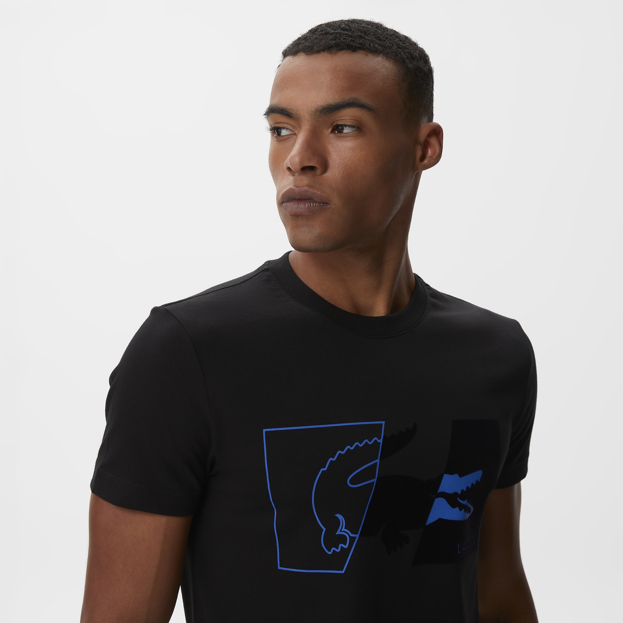 Lacoste Erkek Slim Fit Bisiklet Yaka Baskılı Siyah T-Shirt