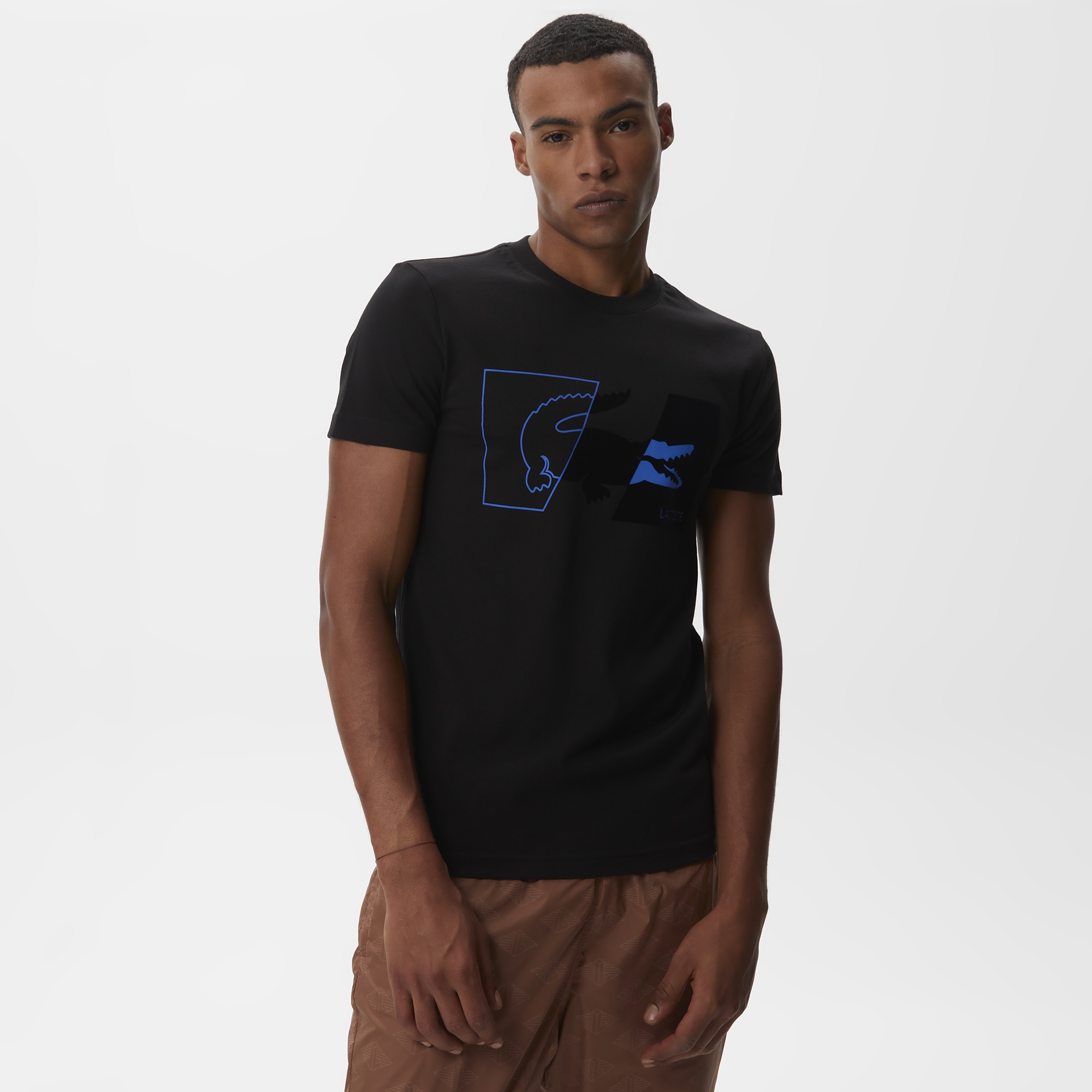 Lacoste Erkek Slim Fit Bisiklet Yaka Baskılı Siyah T-Shirt