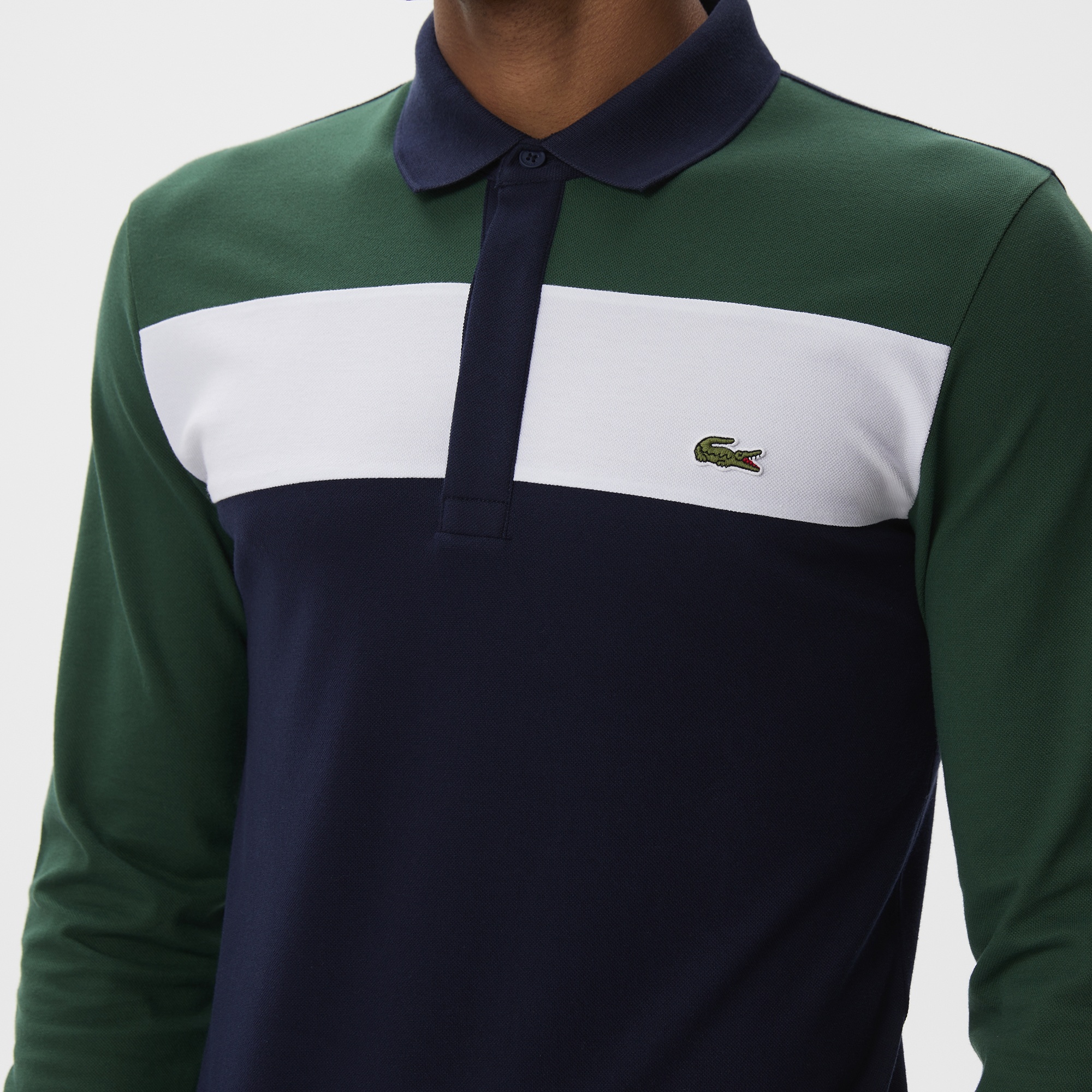 Lacoste Erkek Slim Fit Uzun Kollu Renk Bloklu Lacivert Polo