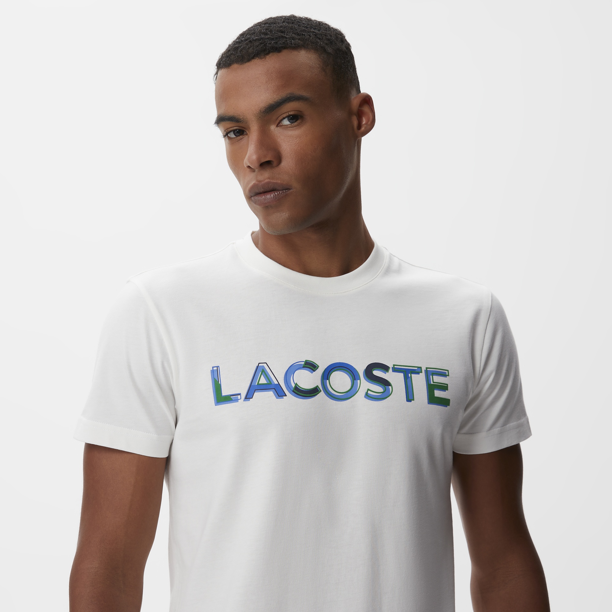 Lacoste Erkek Regular Fit Bisiklet Yaka Baskılı Ekru T-Shirt