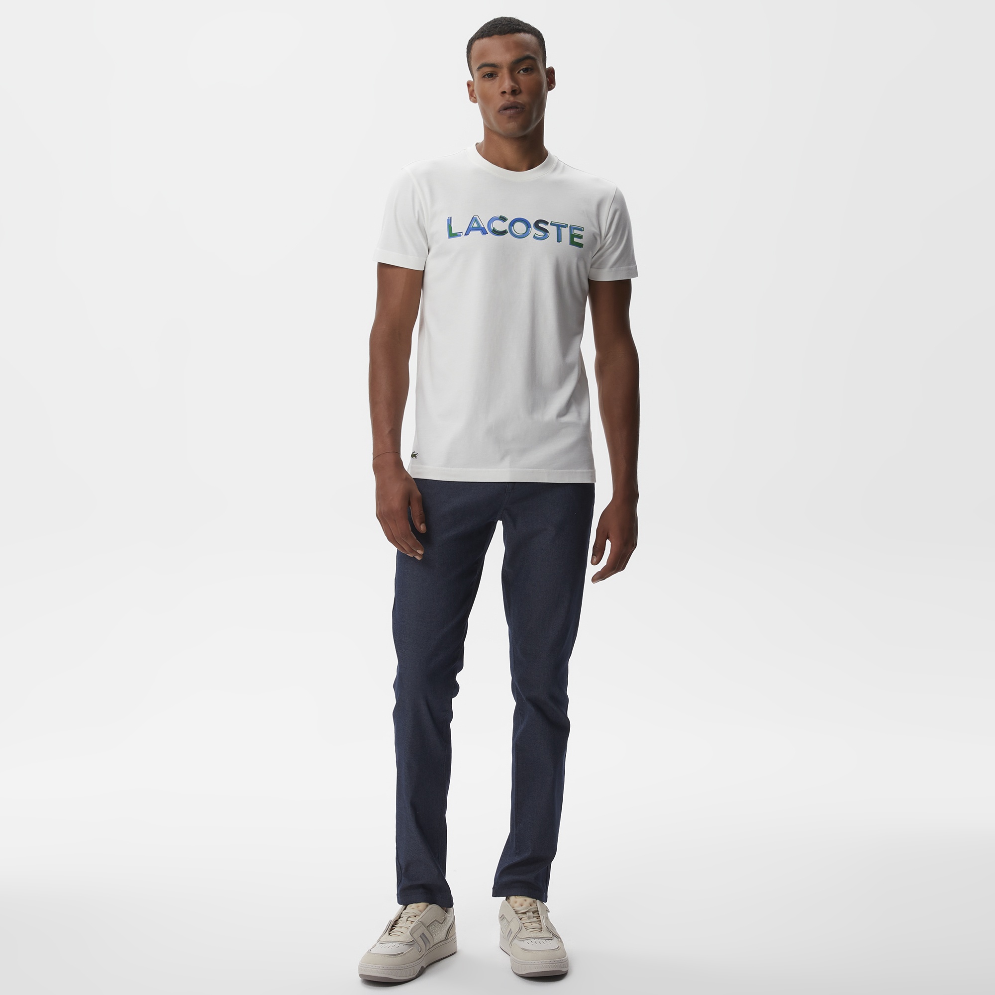 Lacoste Erkek Regular Fit Bisiklet Yaka Baskılı Ekru T-Shirt