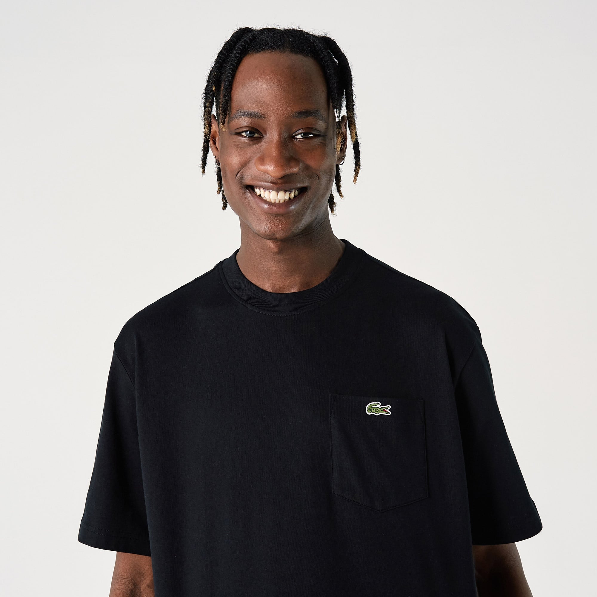 Lacoste L!VE Unisex Loose Fit Bisiklet Yaka Baskılı Siyah T-Shirt