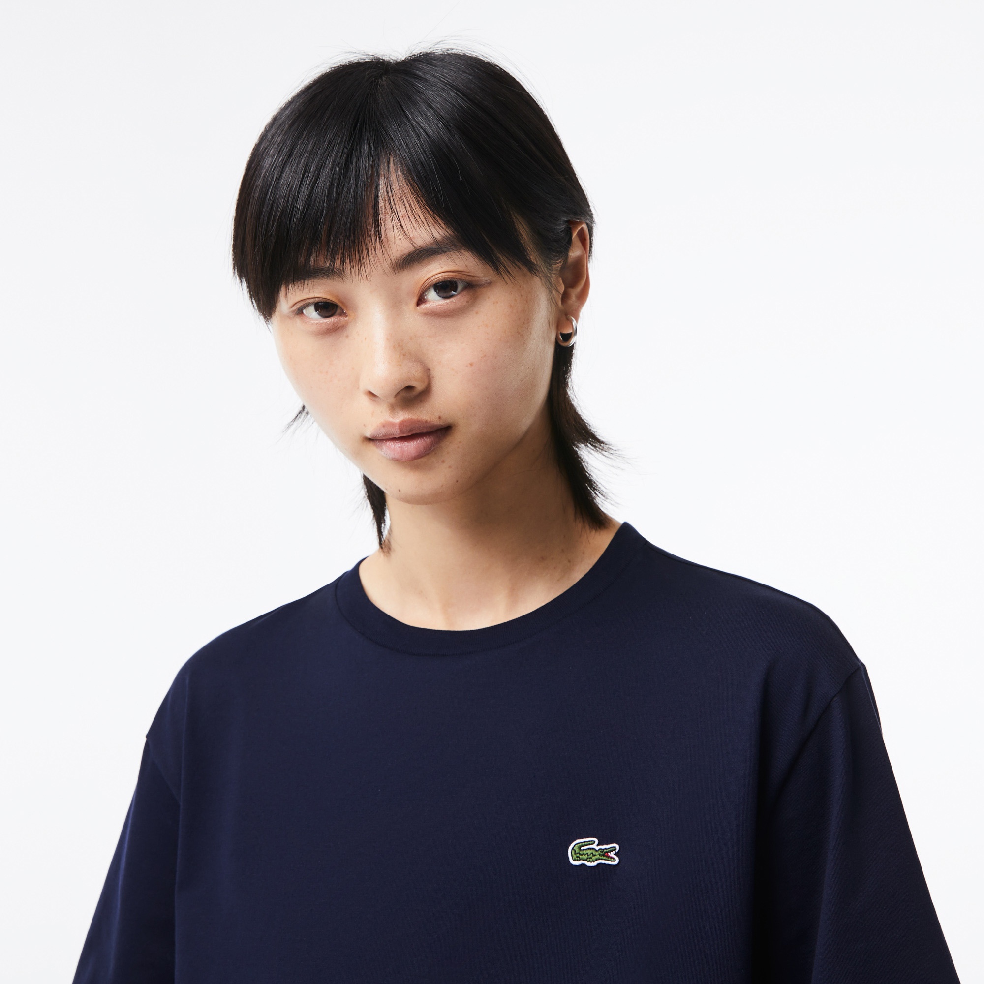 Lacoste Kadın Loose Fit Bisiklet Yaka Lacivert T-Shirt