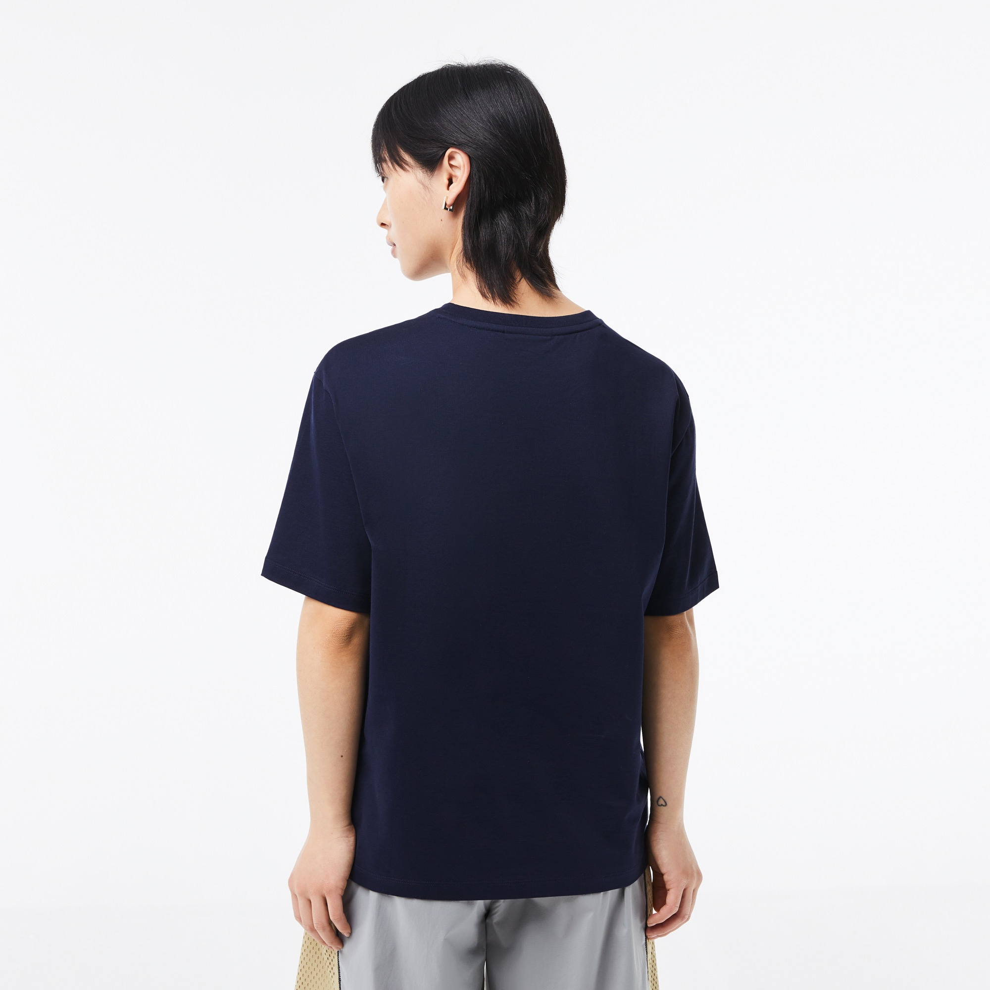 Lacoste Kadın Loose Fit Bisiklet Yaka Lacivert T-Shirt
