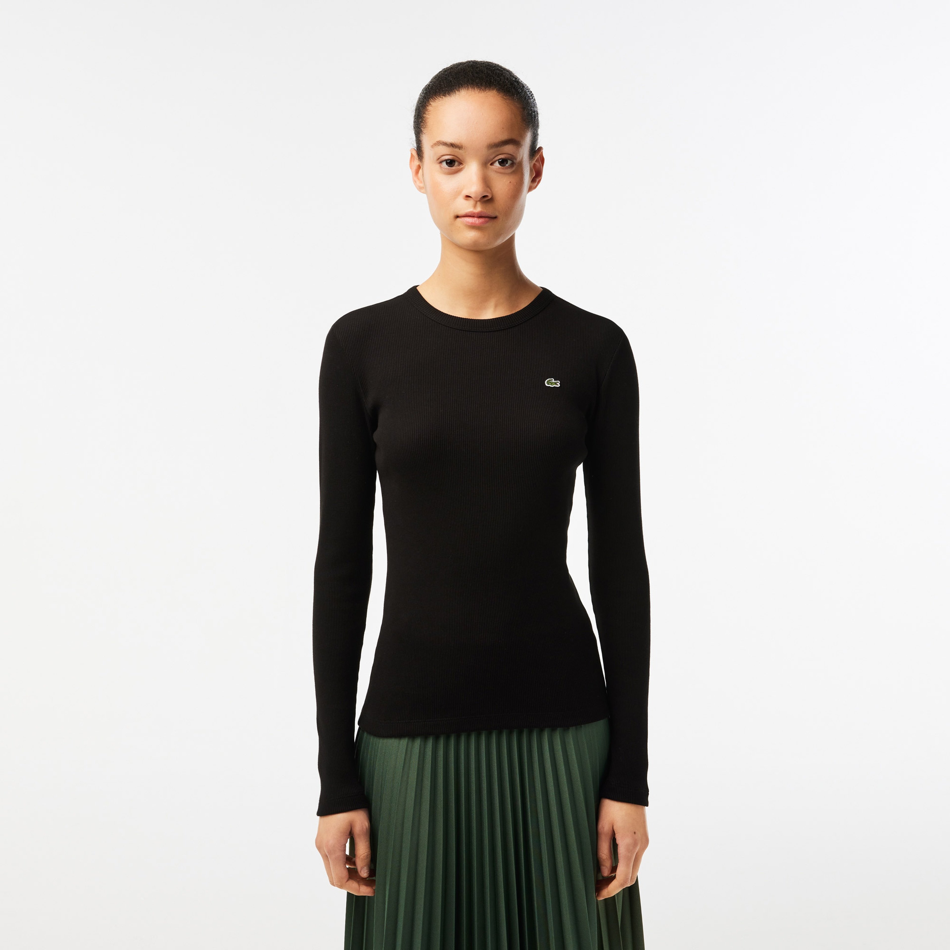 Kadın Slim Fit Uzun Kollu Bisiklet Yaka Siyah T-Shirt