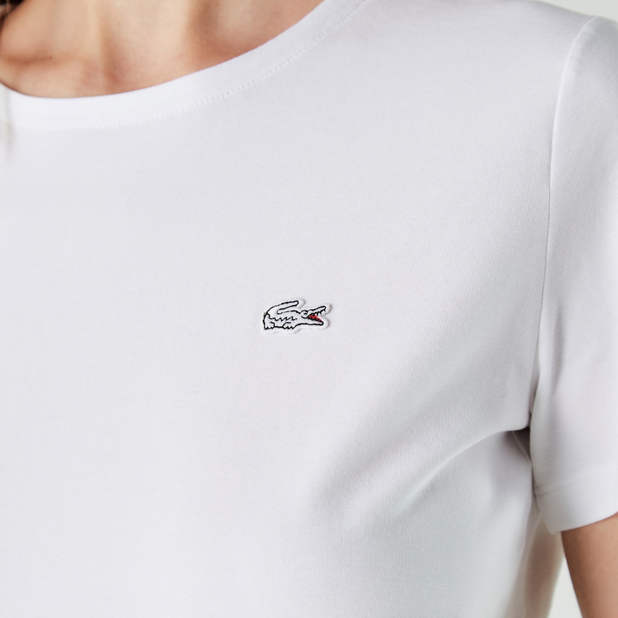 Lacoste Kadın Slim Fit Bisiklet Yaka Beyaz T-Shirt