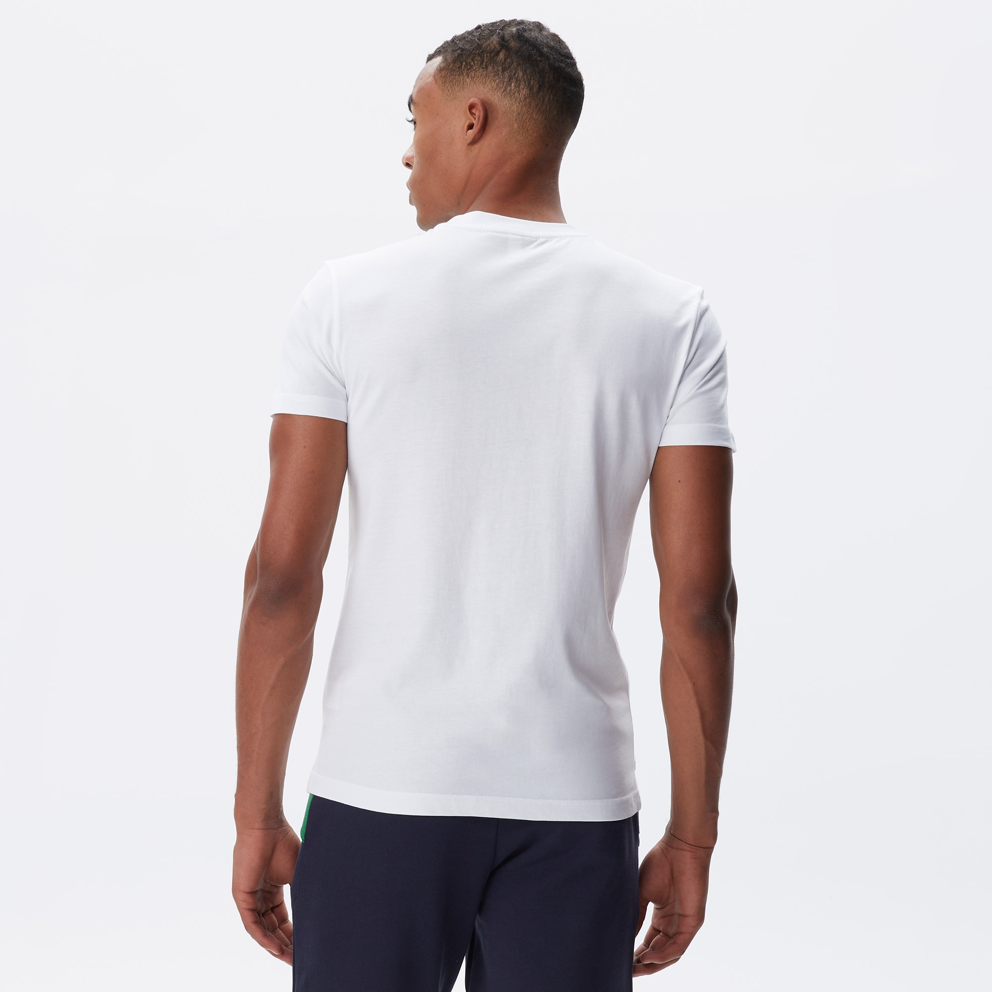 Lacoste Erkek Slim Fit Bisiklet Yaka Baskılı Beyaz T-Shirt