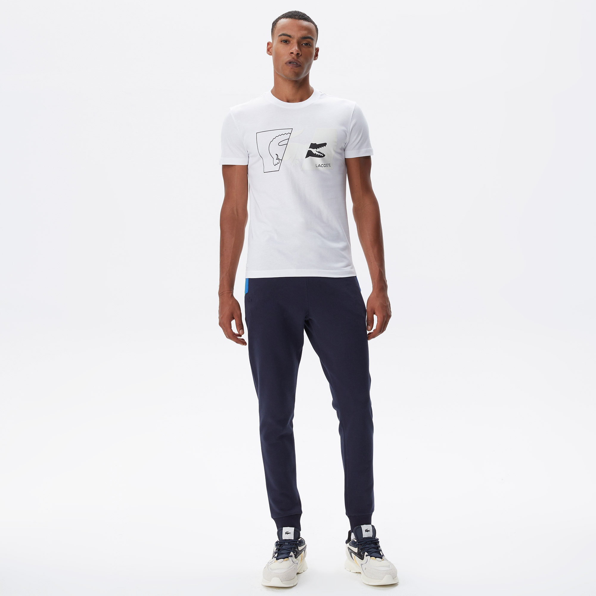 Lacoste Erkek Slim Fit Bisiklet Yaka Baskılı Beyaz T-Shirt
