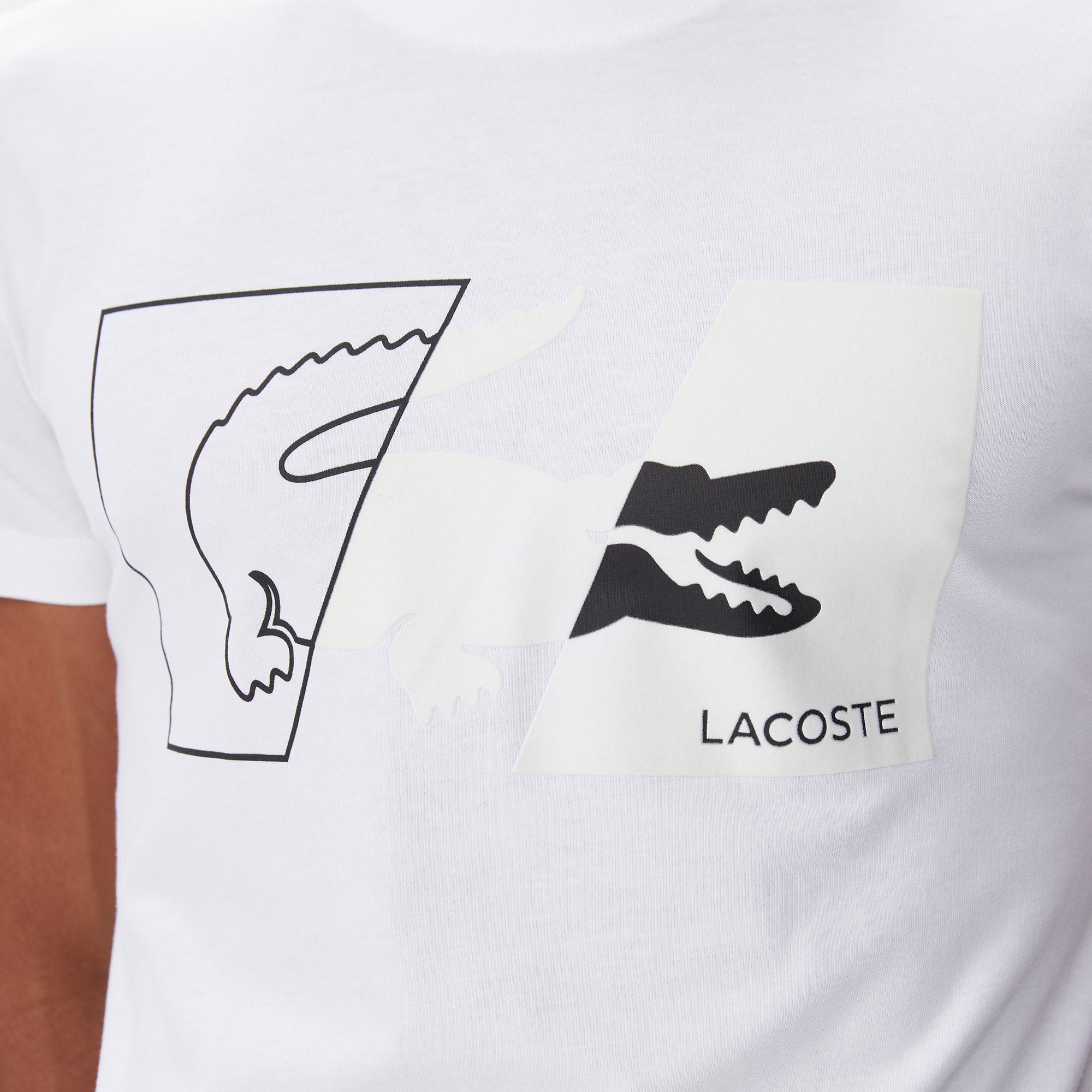 Lacoste Erkek Slim Fit Bisiklet Yaka Baskılı Beyaz T-Shirt