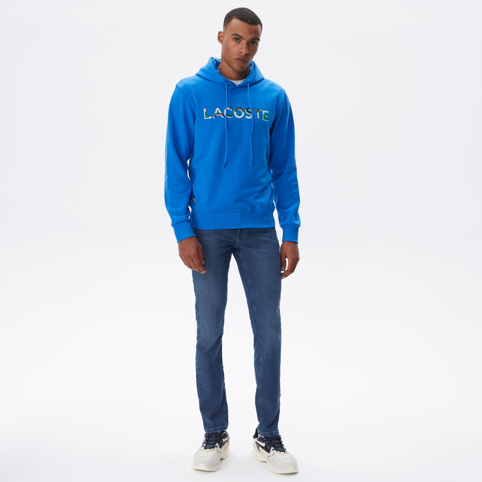 Lacoste Erkek Regular Fit Kapüşonlu Baskılı Mavi Sweatshirt