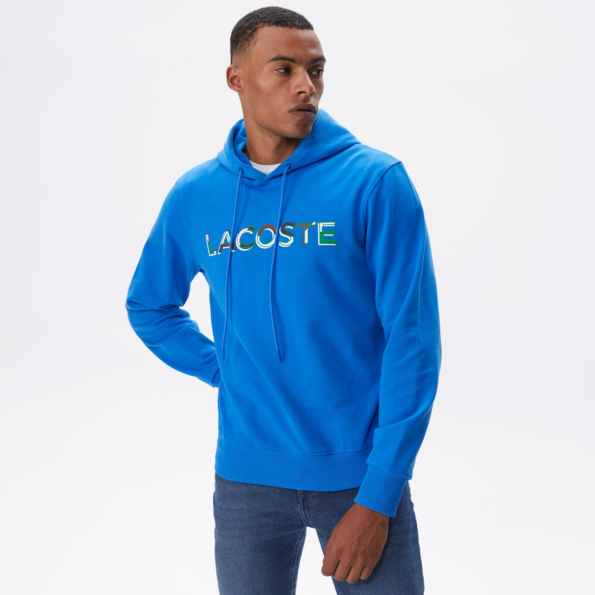 Lacoste Erkek Regular Fit Kapüşonlu Baskılı Mavi Sweatshirt