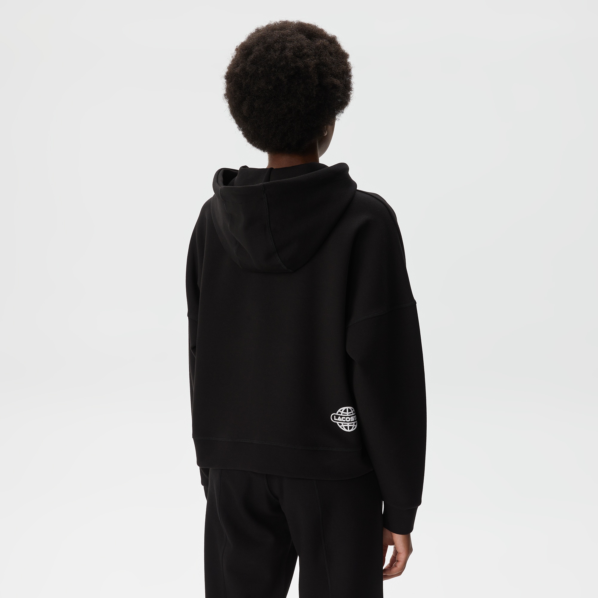 Lacoste Kadın Crop Fit Kapüşonlu Baskılı Siyah Sweatshirt