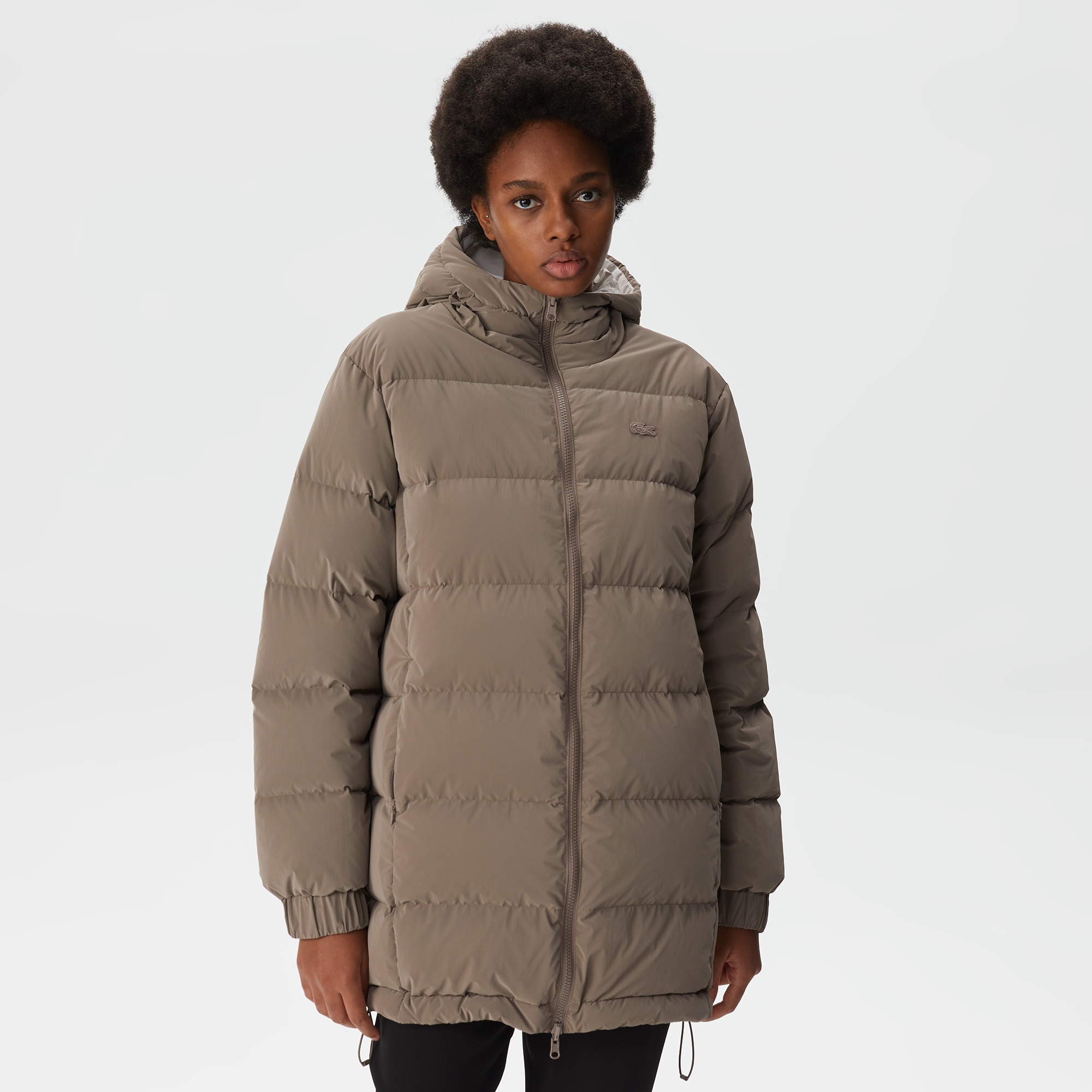 Lacoste Kadın Kapüşonlu Çift Taraflı Beyaz Mont