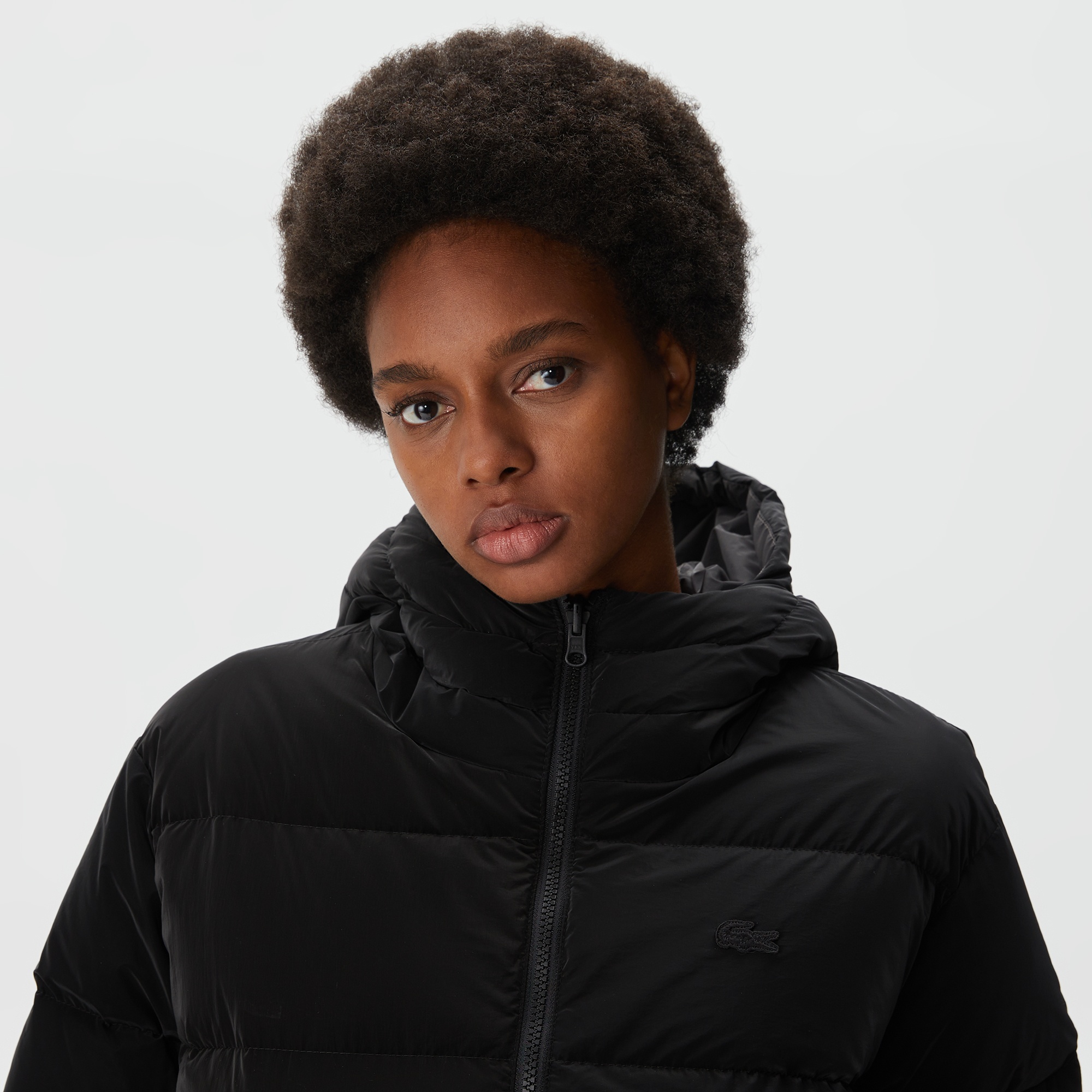 Lacoste Kadın Kapüşonlu Çift Taraflı Siyah Şişme Mont