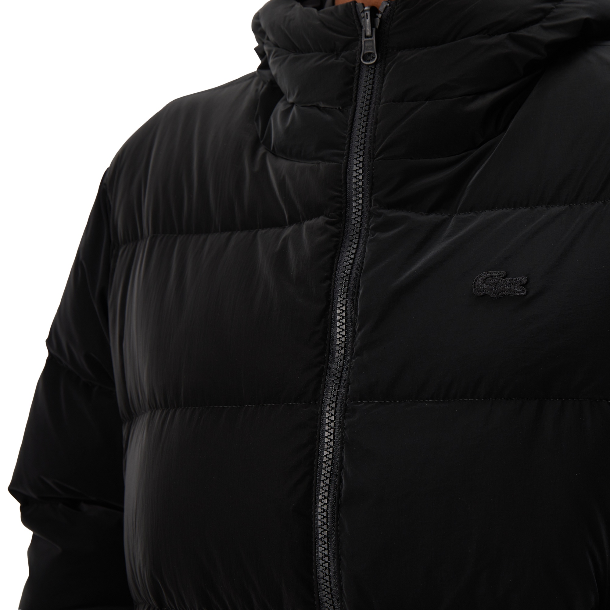 Lacoste Kadın Kapüşonlu Çift Taraflı Siyah Şişme Mont