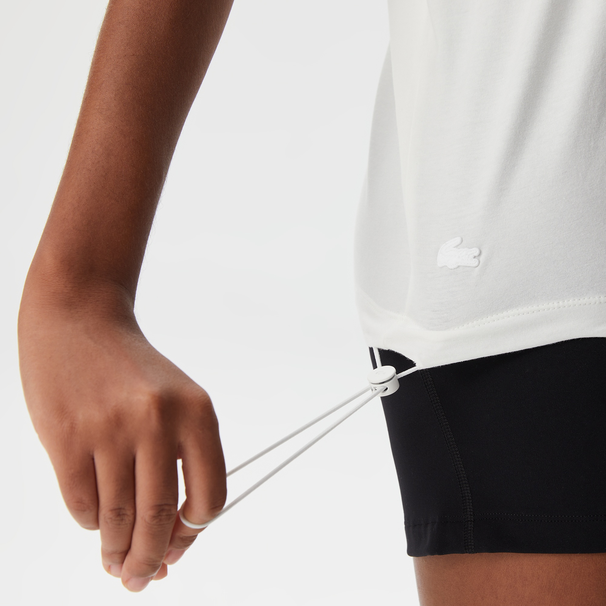 Lacoste Kadın Loose Fit Bisiklet Yaka Baskılı Beyaz T-Shirt