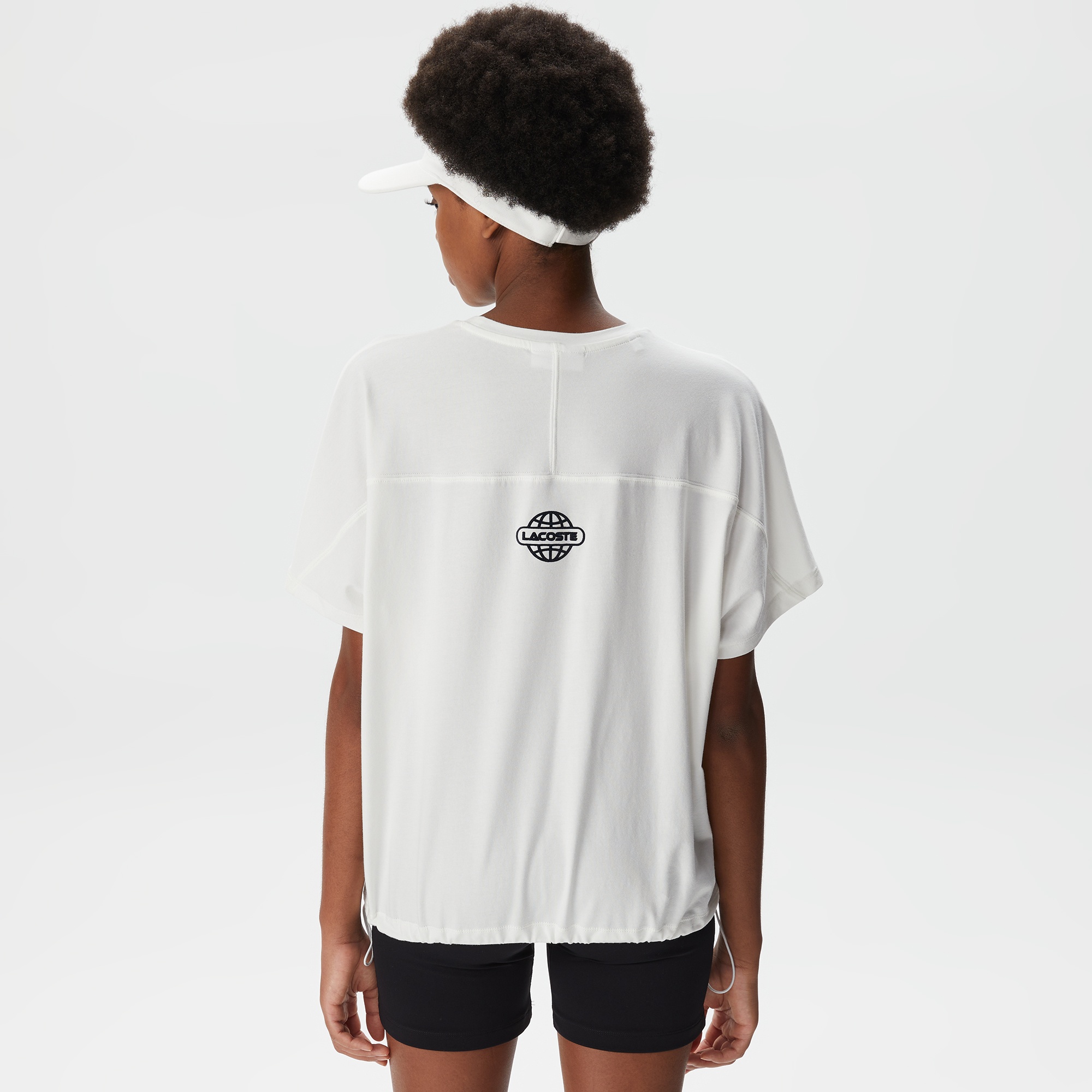 Lacoste Kadın Loose Fit Bisiklet Yaka Baskılı Beyaz T-Shirt
