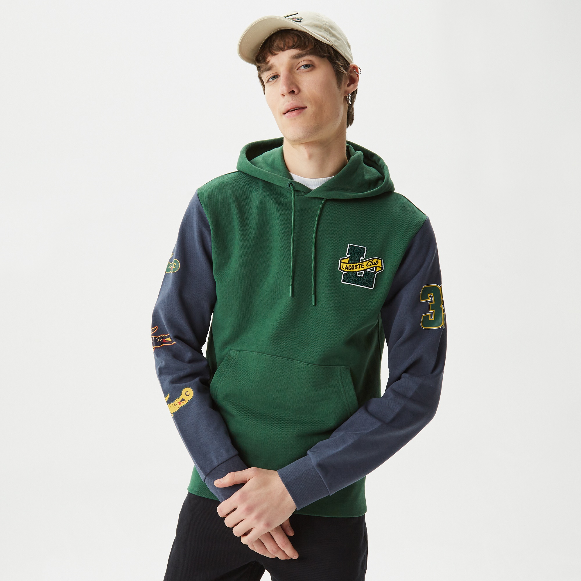Lacoste Erkek Regular Fit Kapüşonlu Baskılı Yeşil Sweatshirt