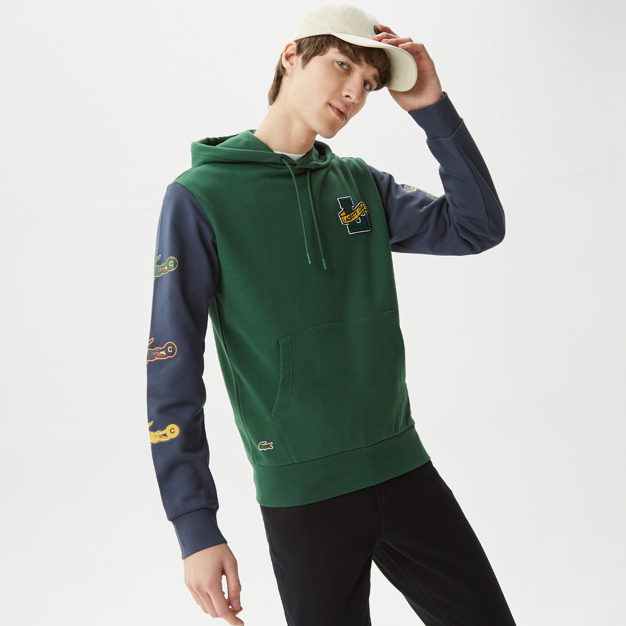 Lacoste Erkek Regular Fit Kapüşonlu Baskılı Yeşil Sweatshirt