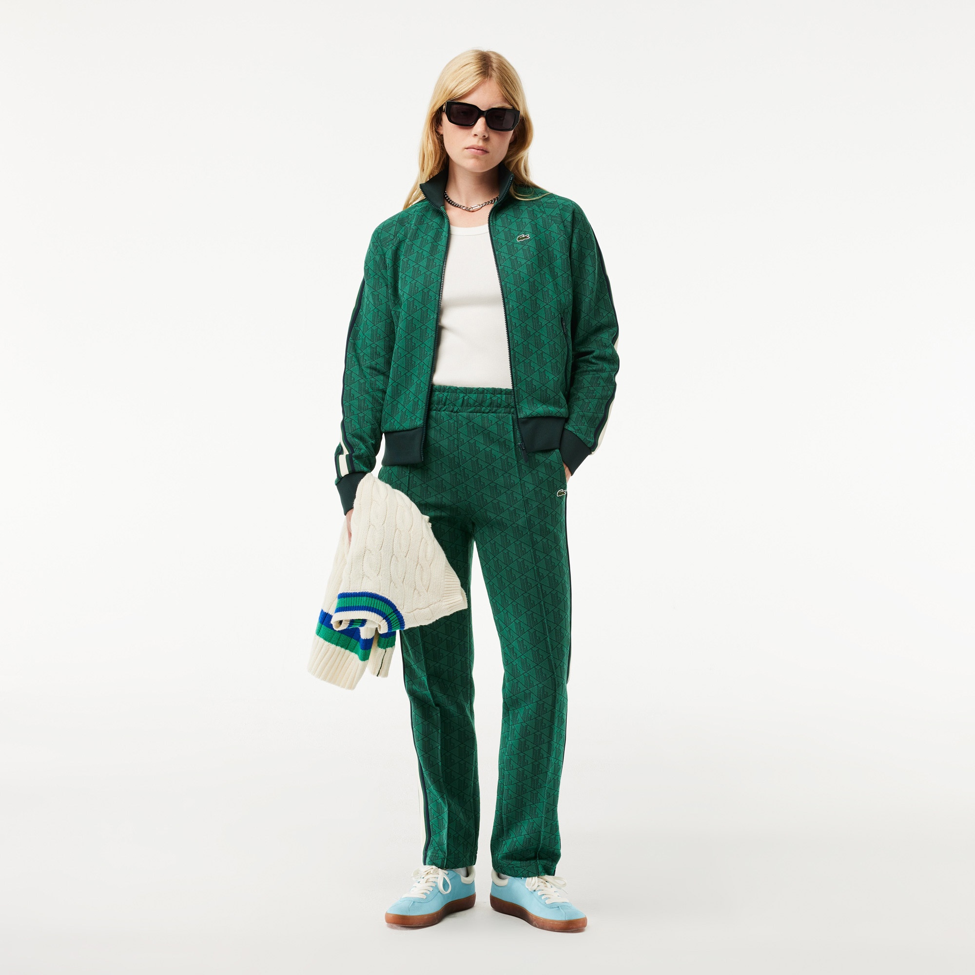 Lacoste Regular Fit Fermuarlı Monogram Kadın Yeşil Sweatshirt