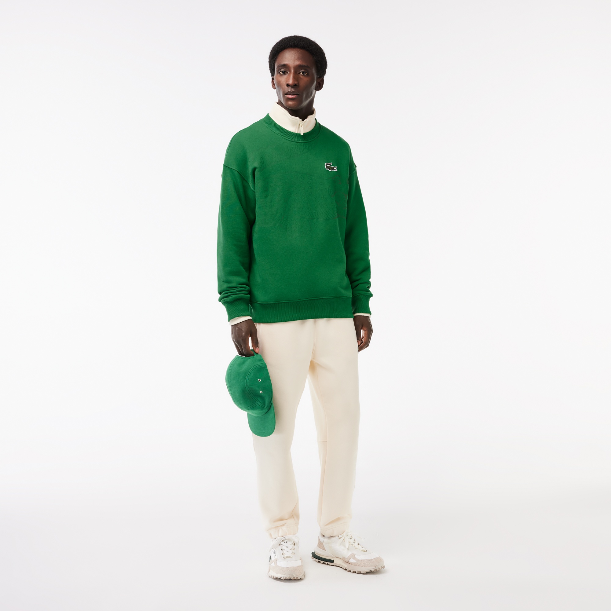 Lacoste Erkek Loose Fit Bisiklet Yaka Yeşil Sweatshirt