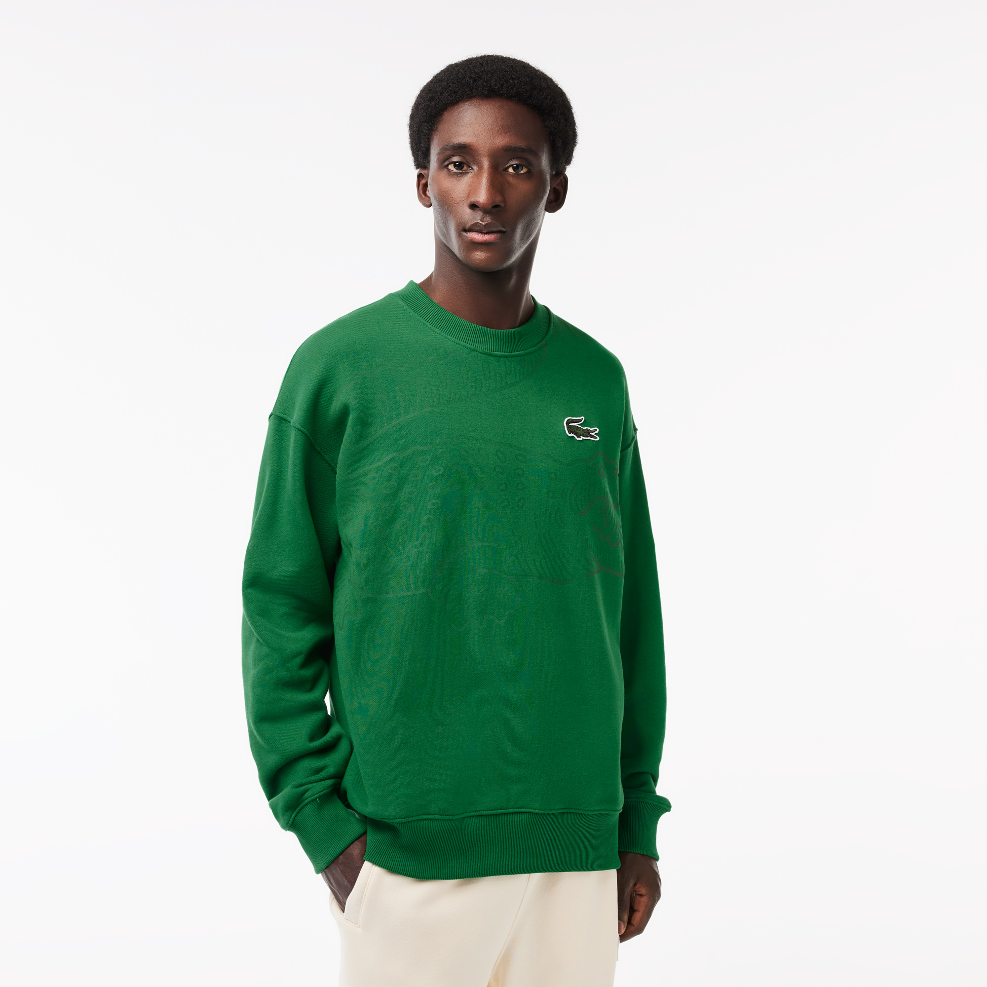 Lacoste Erkek Loose Fit Bisiklet Yaka Yeşil Sweatshirt SH8248-CNQ