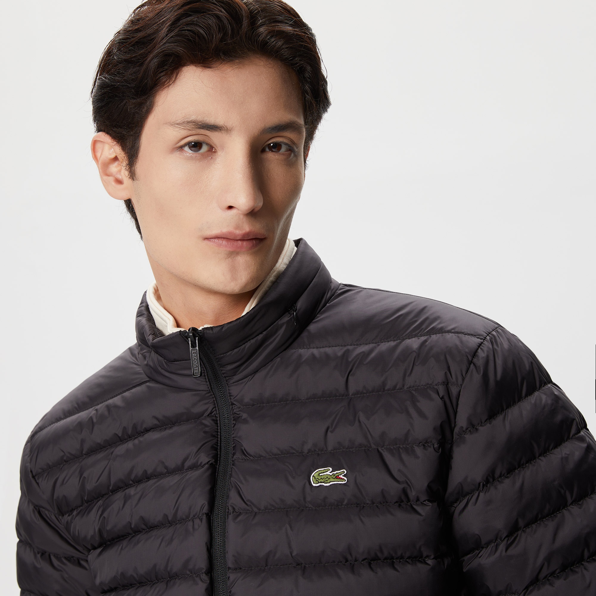 Lacoste Erkek Dik Yaka Kapitone Siyah Mont