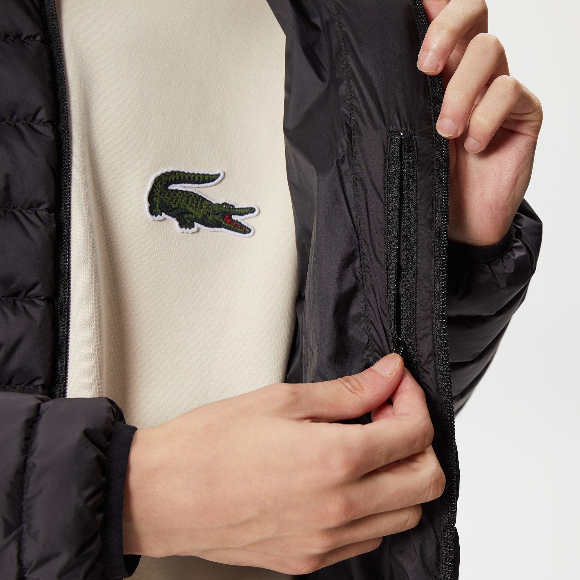 Lacoste Erkek Dik Yaka Kapitone Siyah Mont