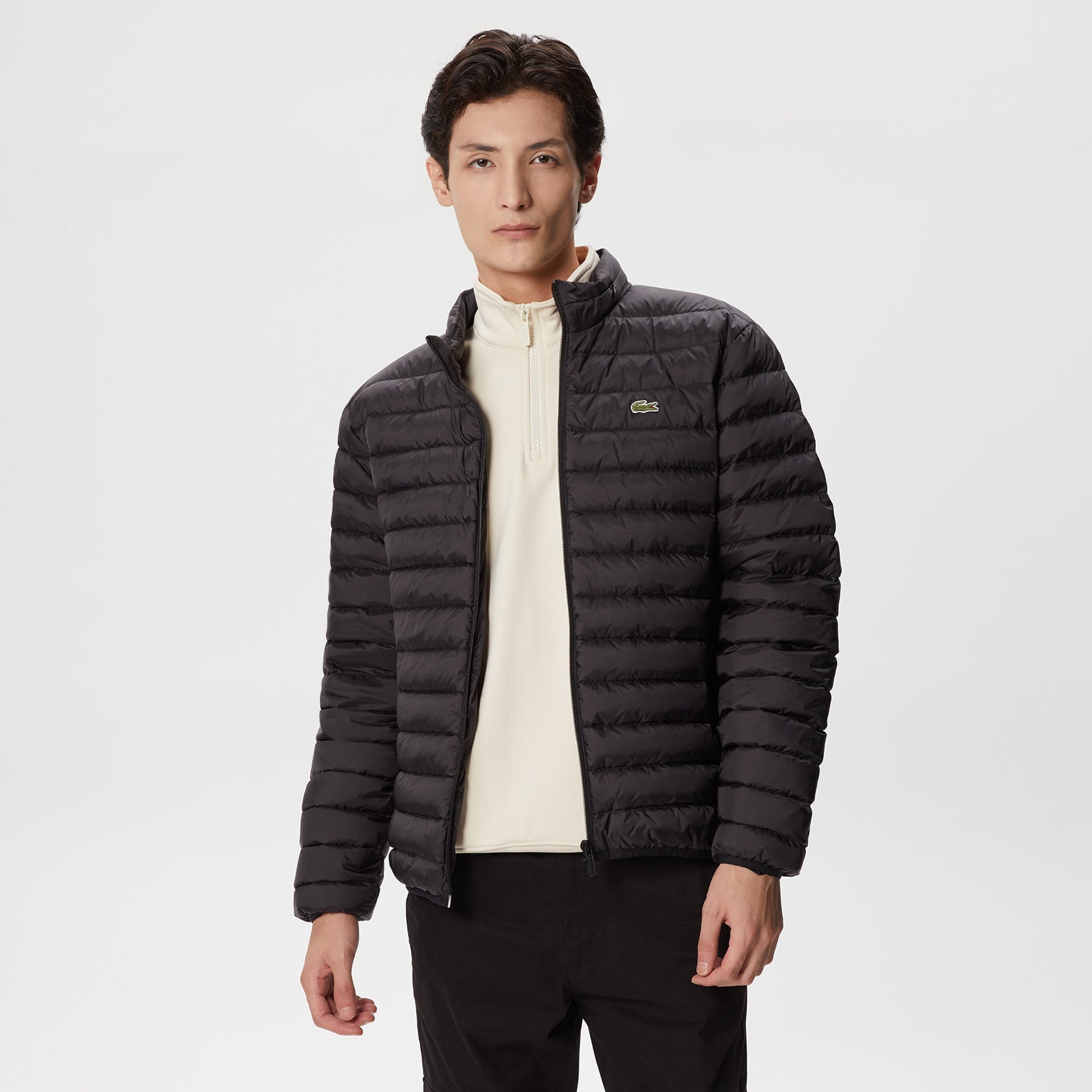 Lacoste Erkek Dik Yaka Kapitone Siyah Mont